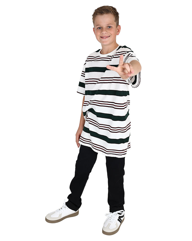 Short Sleeve Cream Yarn Dyed Stripe T-Shirt