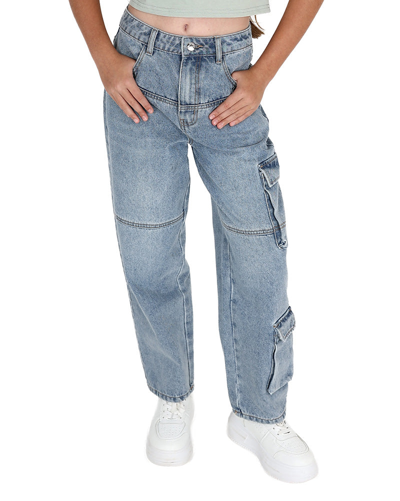 Medium Indigo Cargo Pocket Barrel Jeans