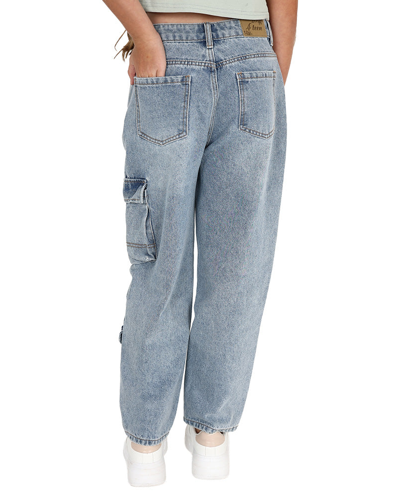 Medium Indigo Cargo Pocket Barrel Jeans