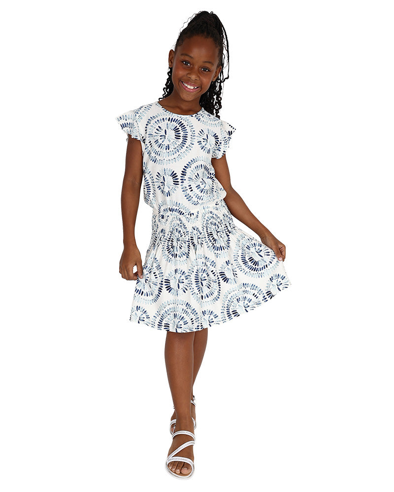 Short Sleeve Ruched Waist Printed Dress