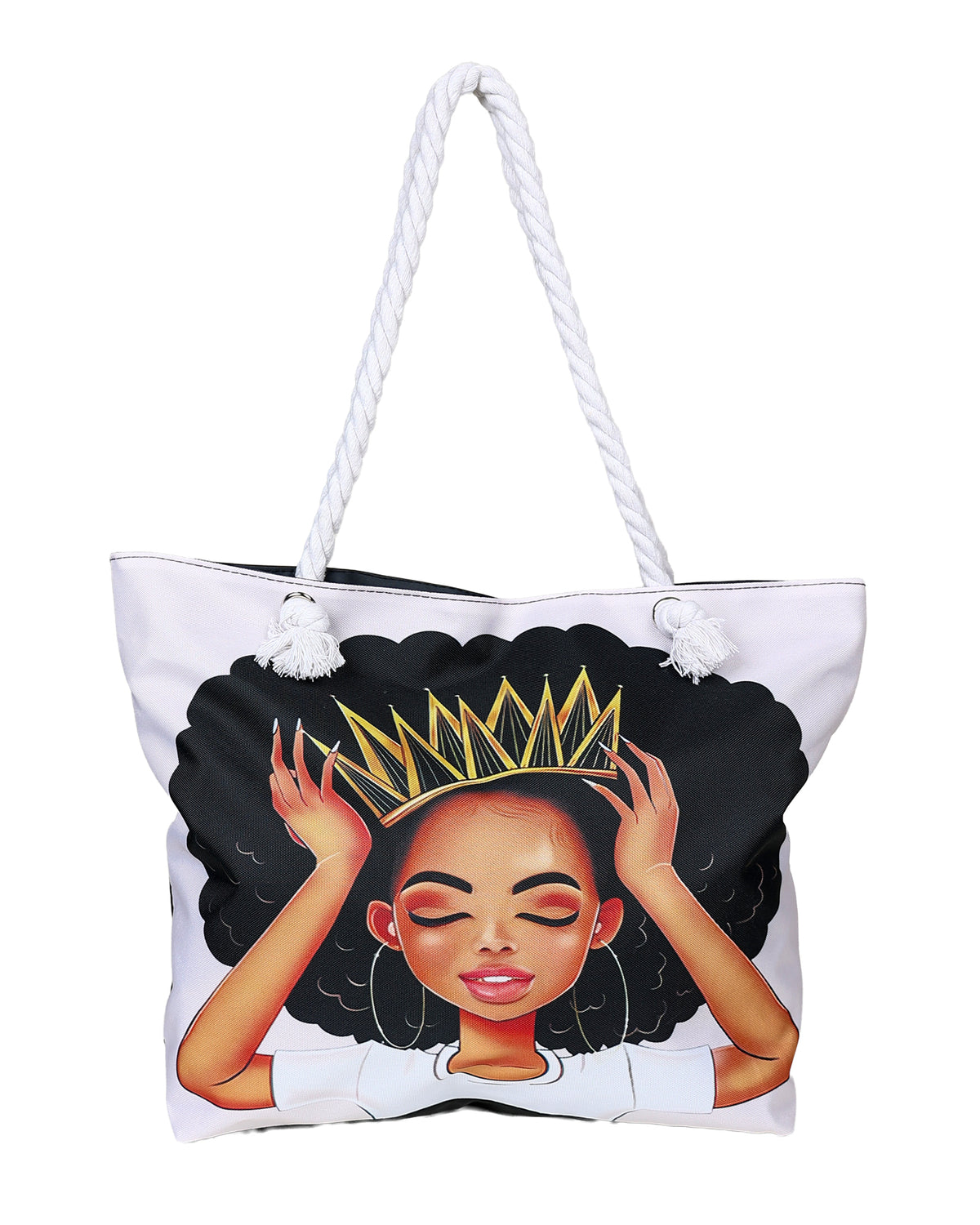 Queen White & Black Canvas Beach Bag