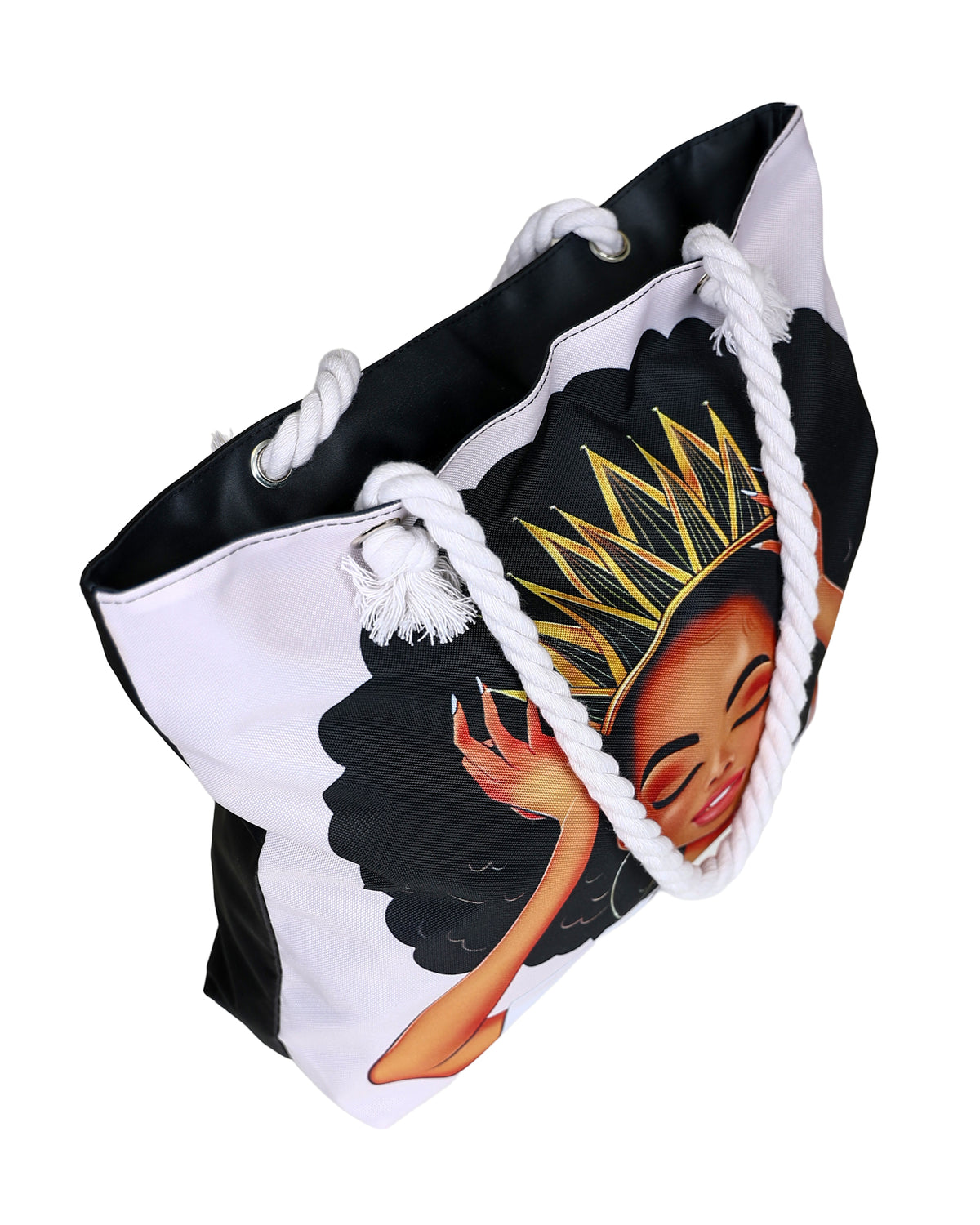 Queen White & Black Canvas Beach Bag