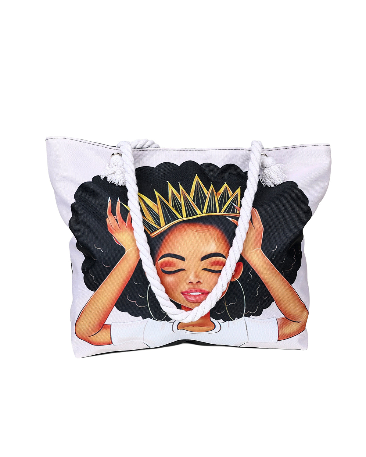 Queen White & Black Canvas Beach Bag