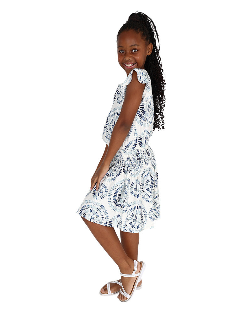 Short Sleeve Ruched Waist Printed Dress