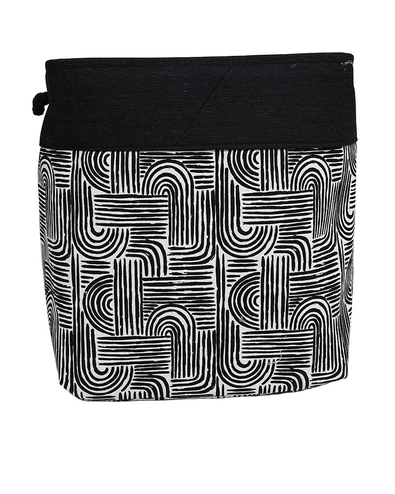 Black Geometric Foldable Cotton Canvas Laundry Basket