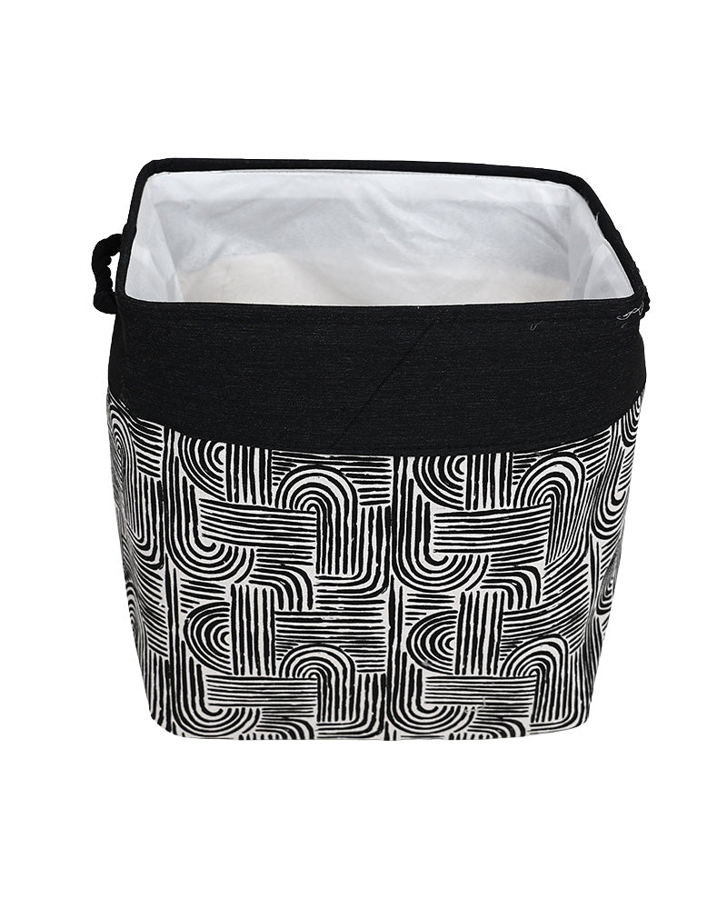 Black Geometric Foldable Cotton Canvas Laundry Basket