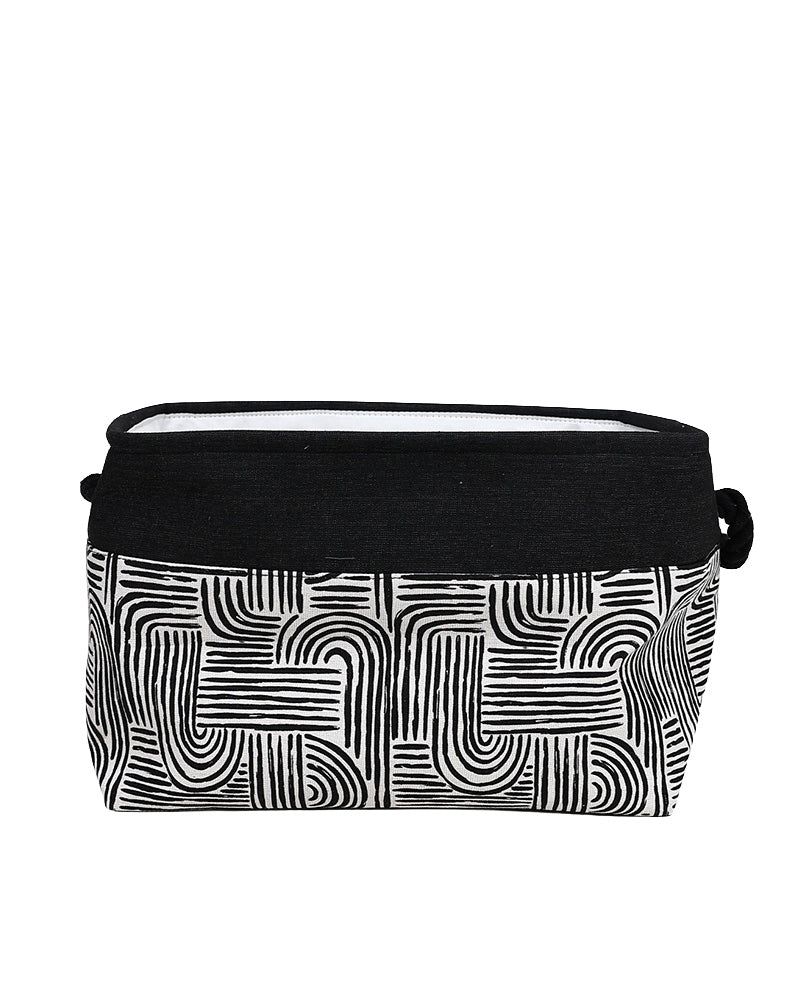 Black Geometric Foldable Cotton Canvas Basket