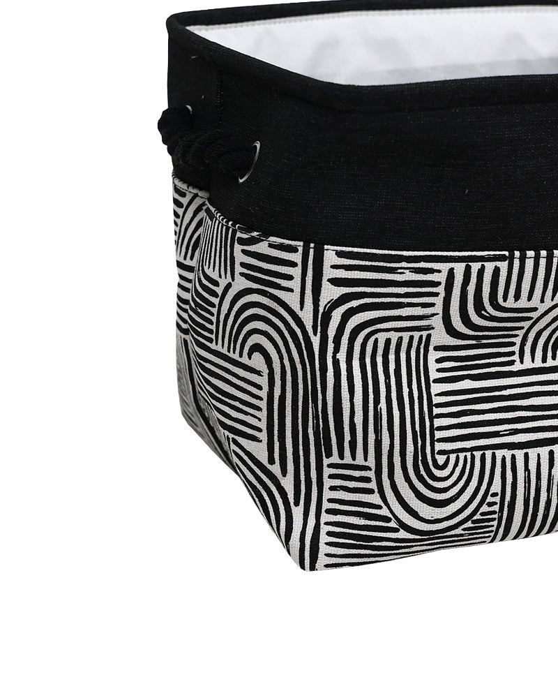 Black Geometric Foldable Cotton Canvas Basket