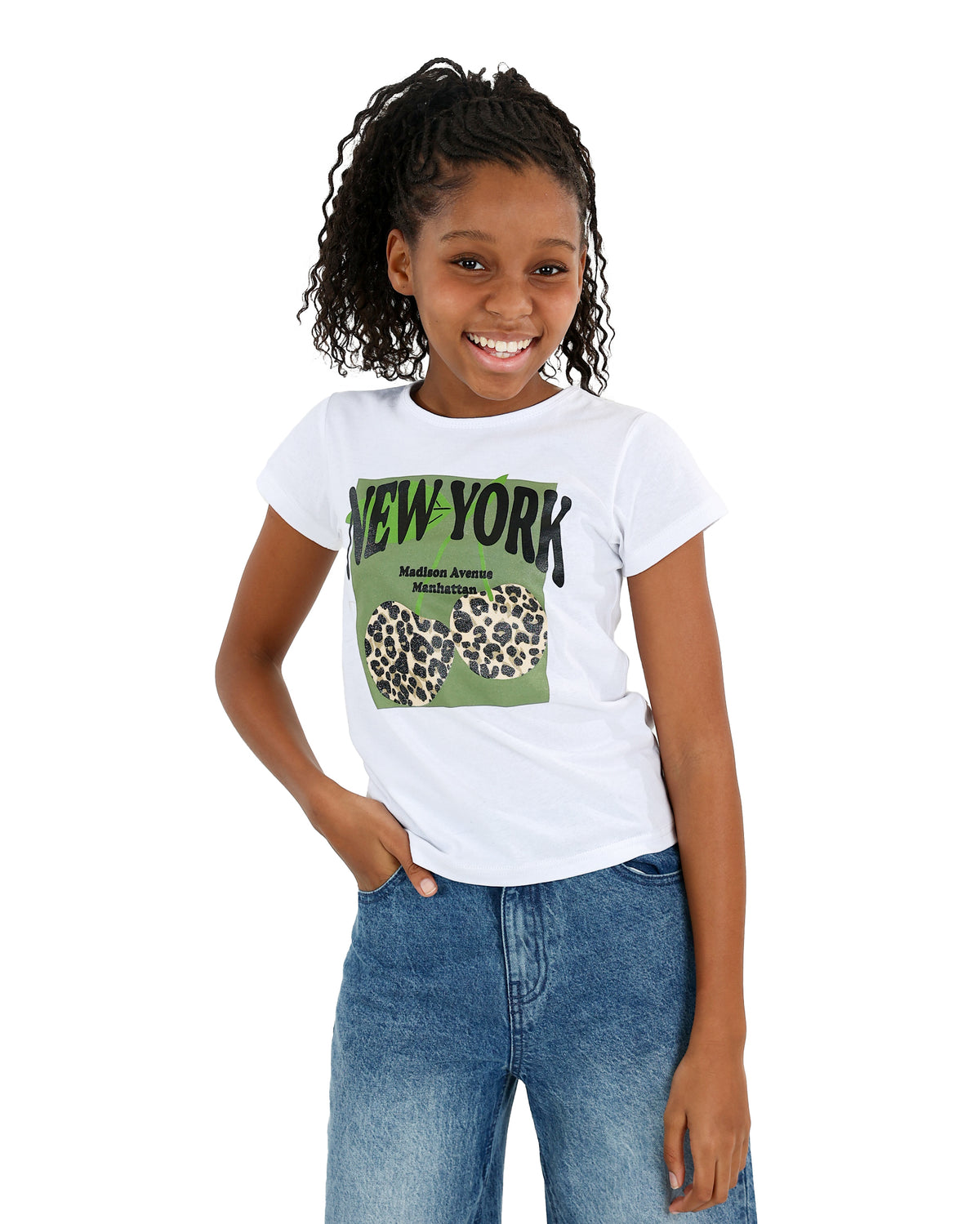 Short Sleeve New York Cherries Graphic Print T-Shirt