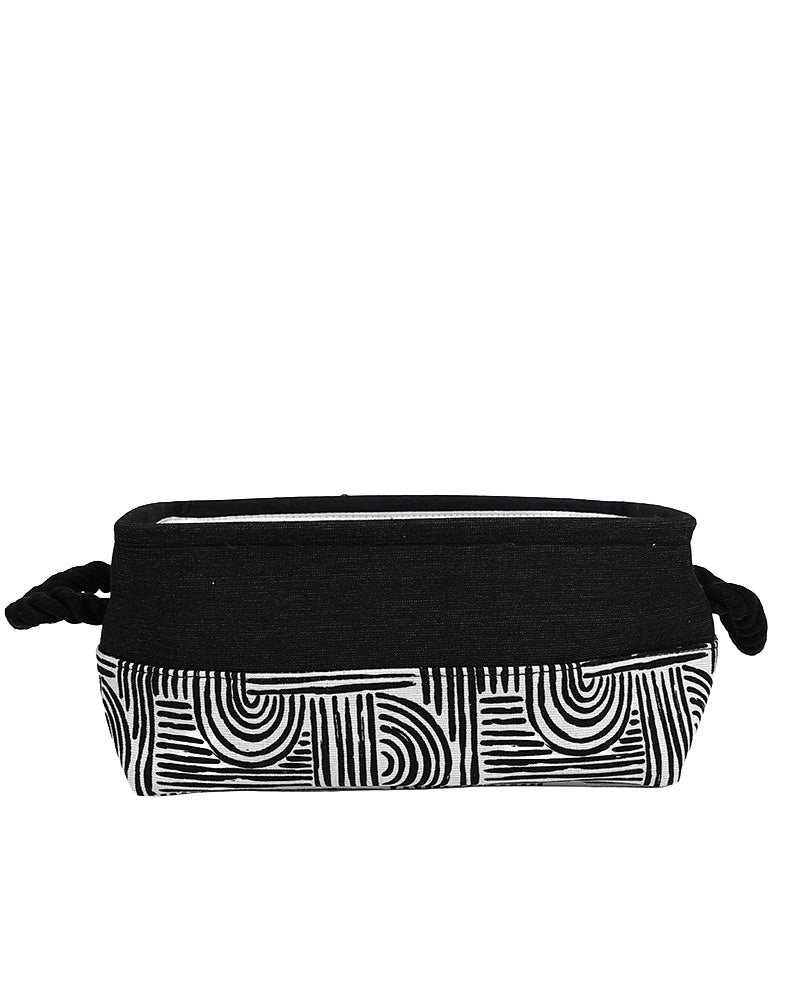 Black Geometric Foldable Cotton Canvas Storage Basket