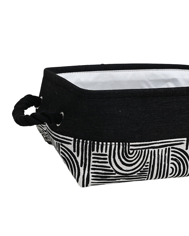 Black Geometric Foldable Cotton Canvas Storage Basket