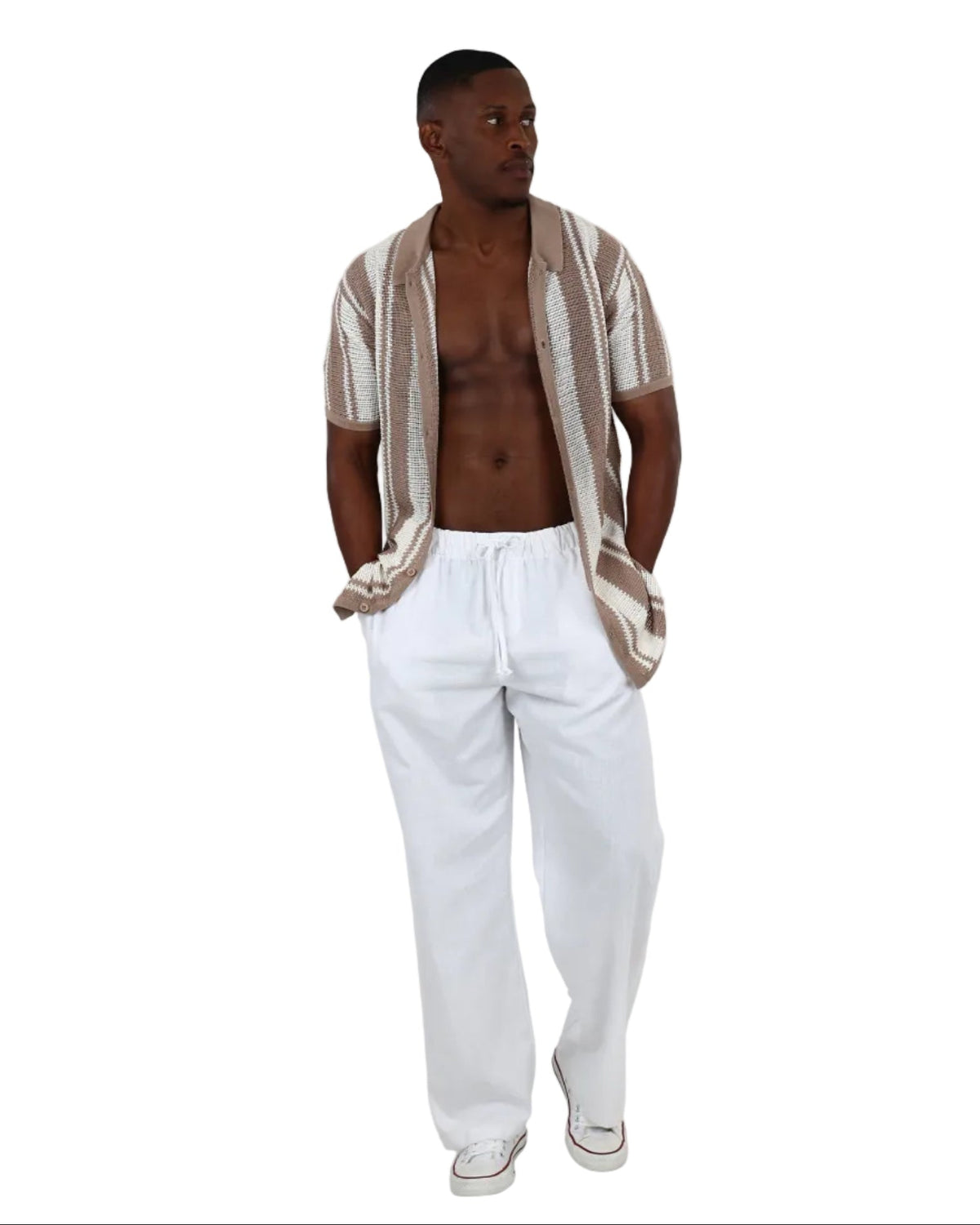 White Summer Pull Up Linen Pants