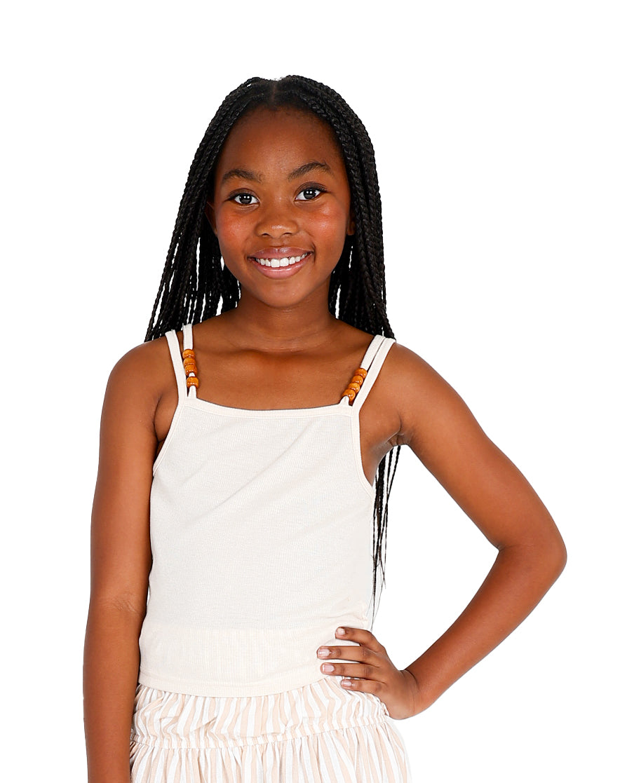 Strappy Bead Detail Cream Tank Top