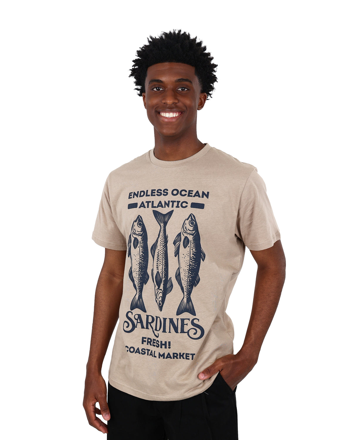 Short Sleeve Stone Sardine Graphic Print T-Shirt