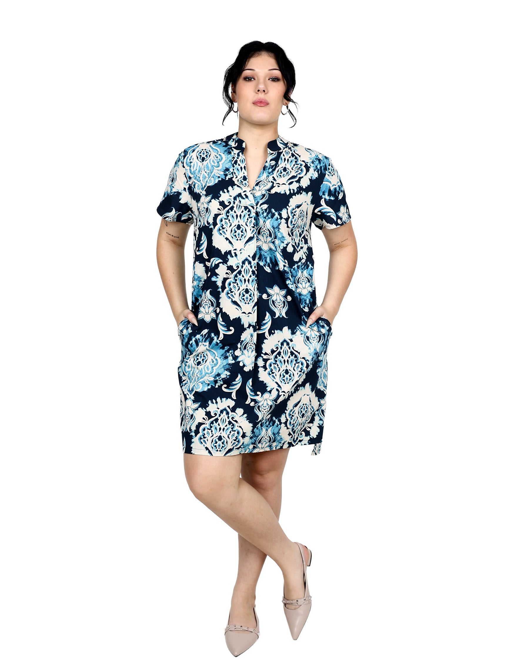 Short Sleeve Printed Tunic Dress