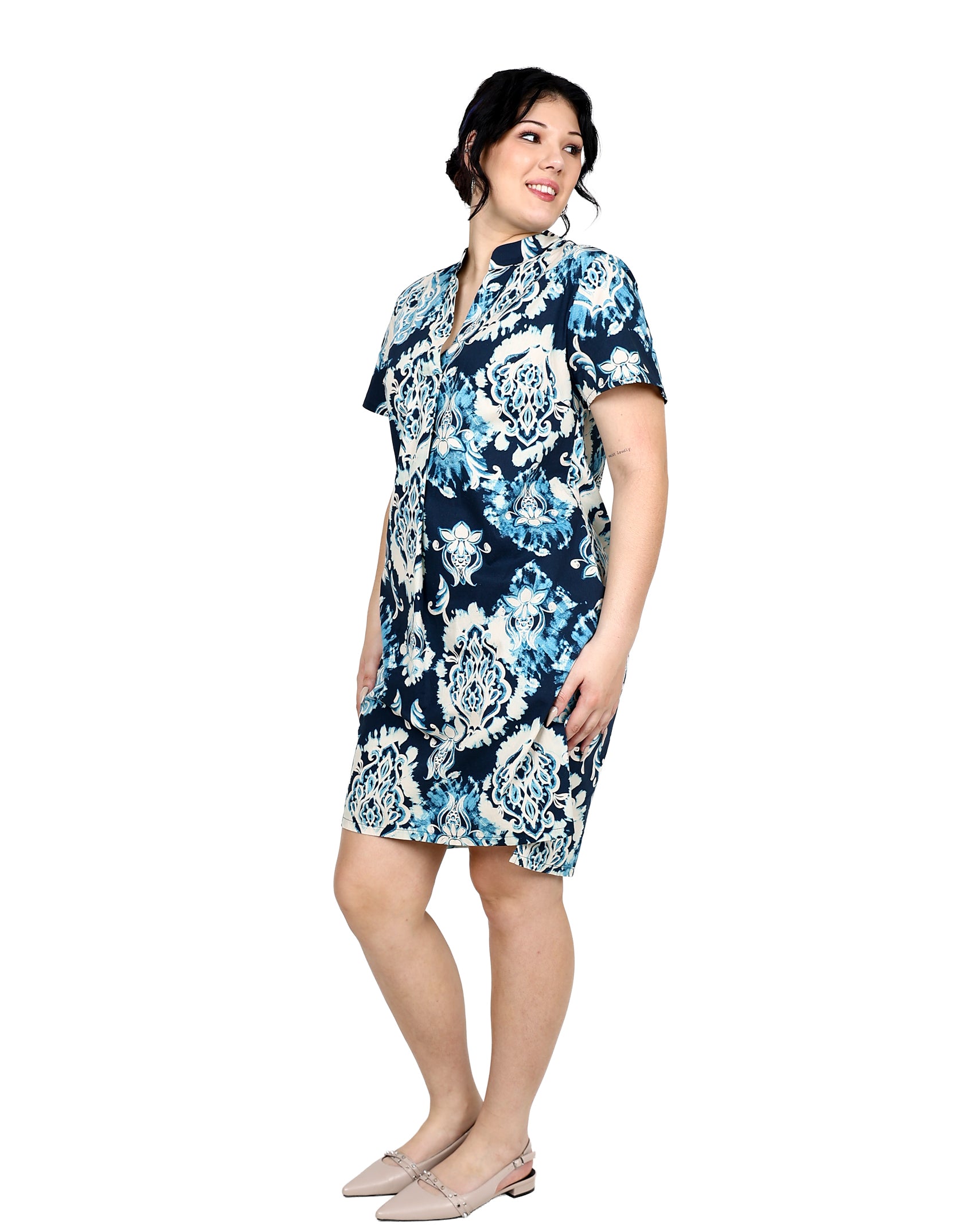 Short Sleeve Printed Tunic Dress