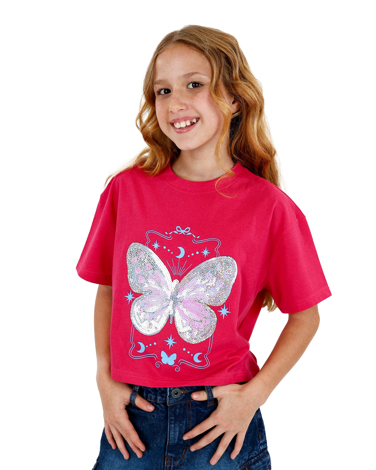 Short Sleeve Sequin Butterfly T-Shirt