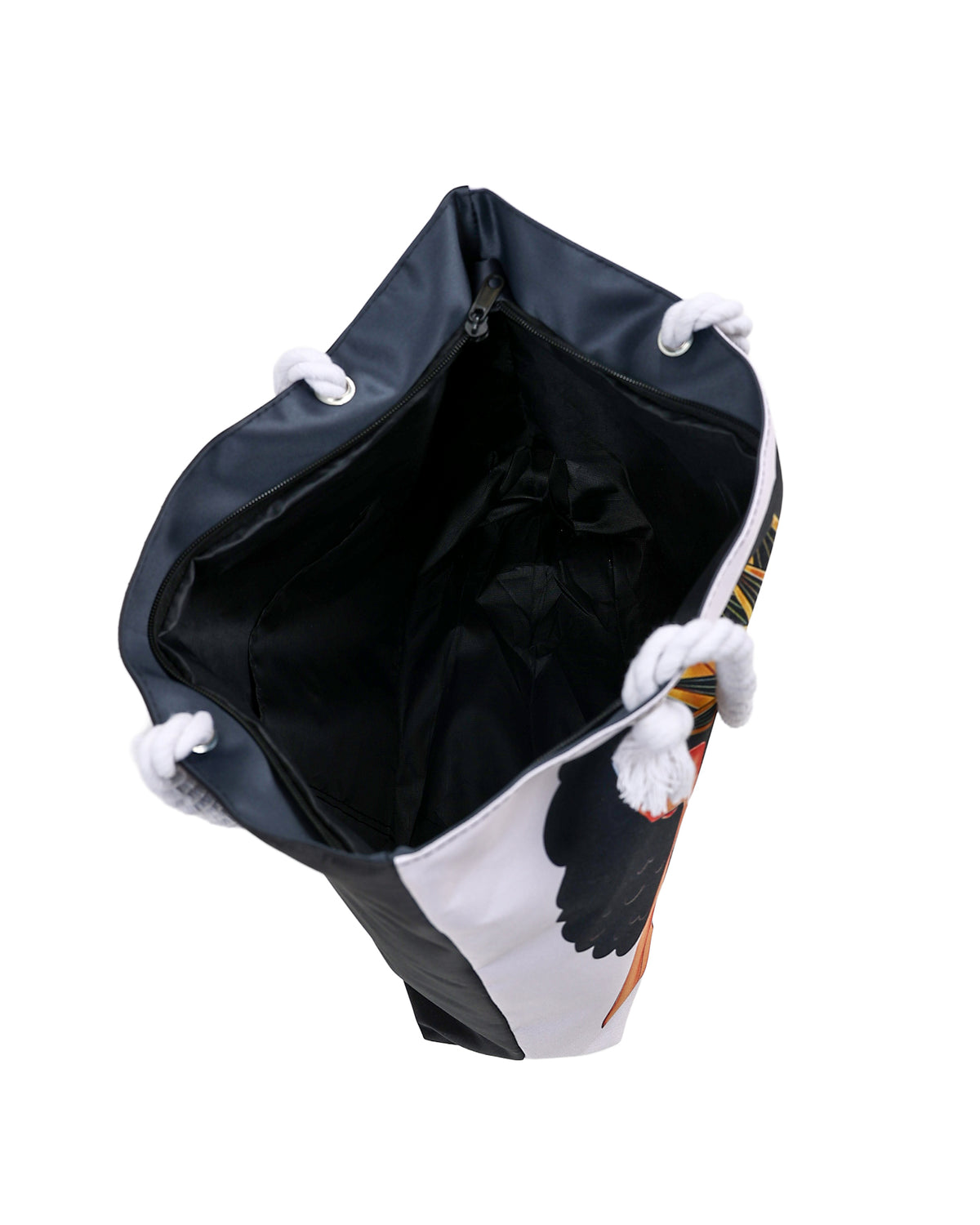 Queen White & Black Canvas Beach Bag