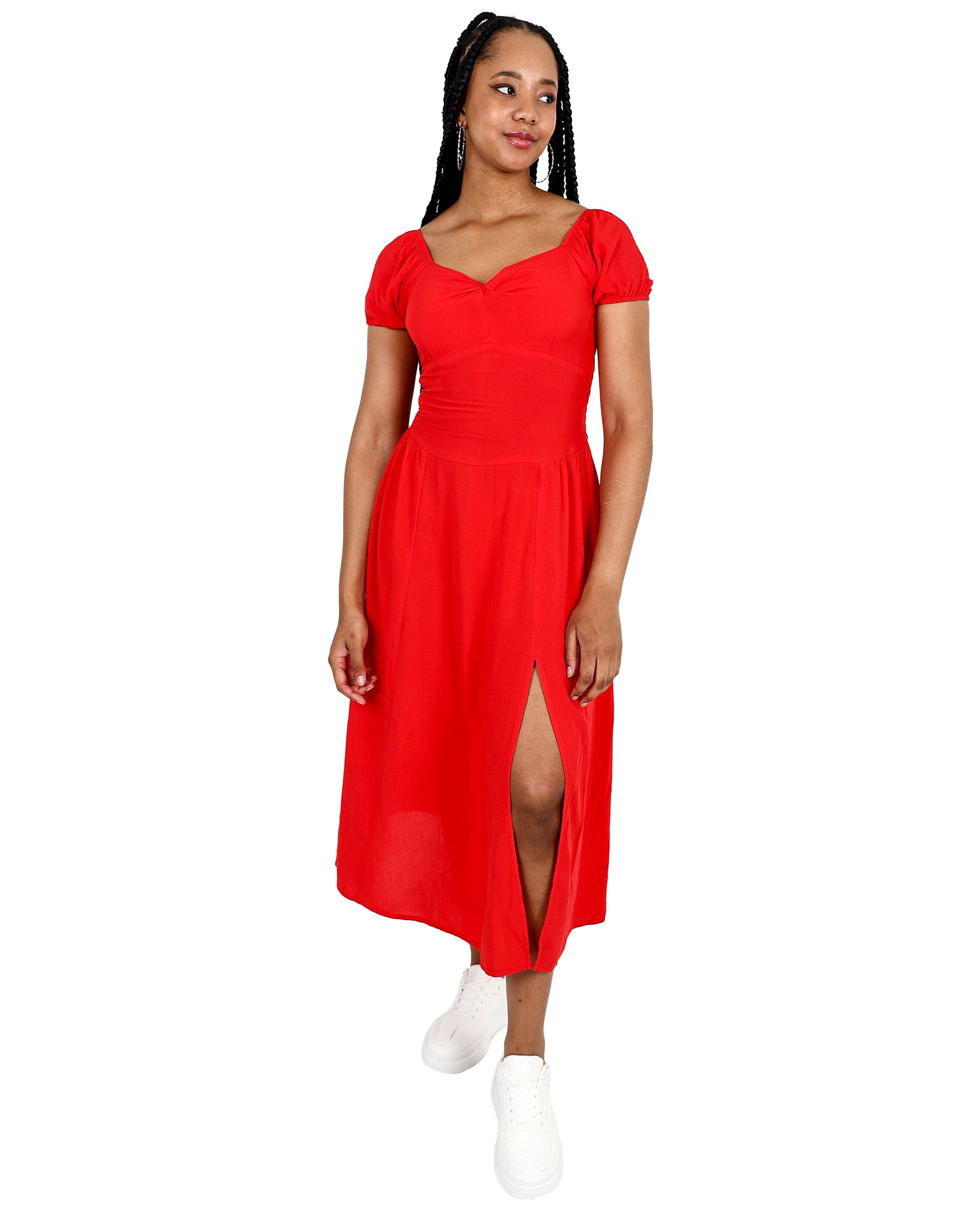 Puff Sleeve Red Sweetheart Maxi Dress