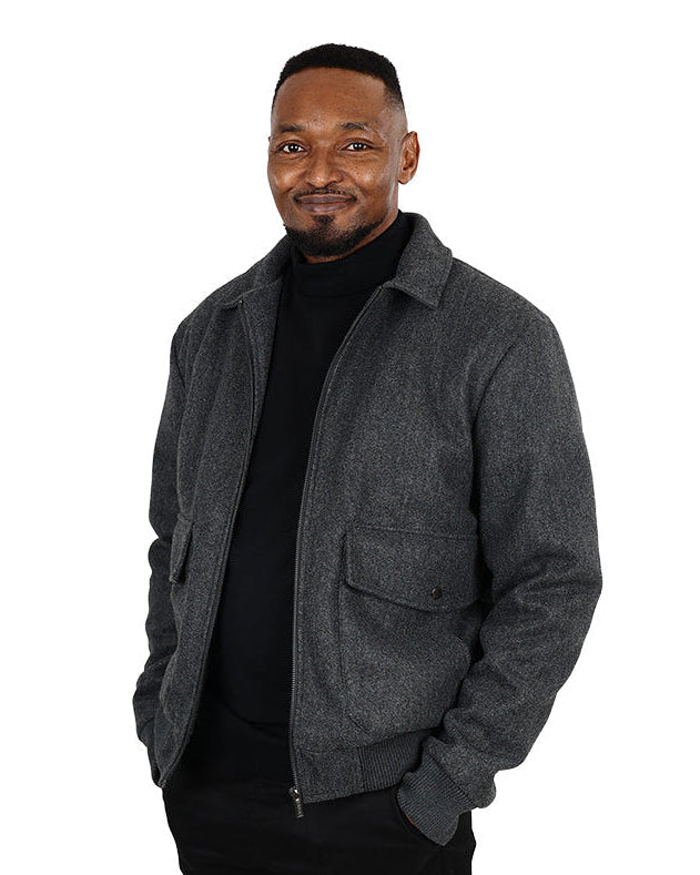 Grey Mélange Melton Harrington Zip Up Jacket
