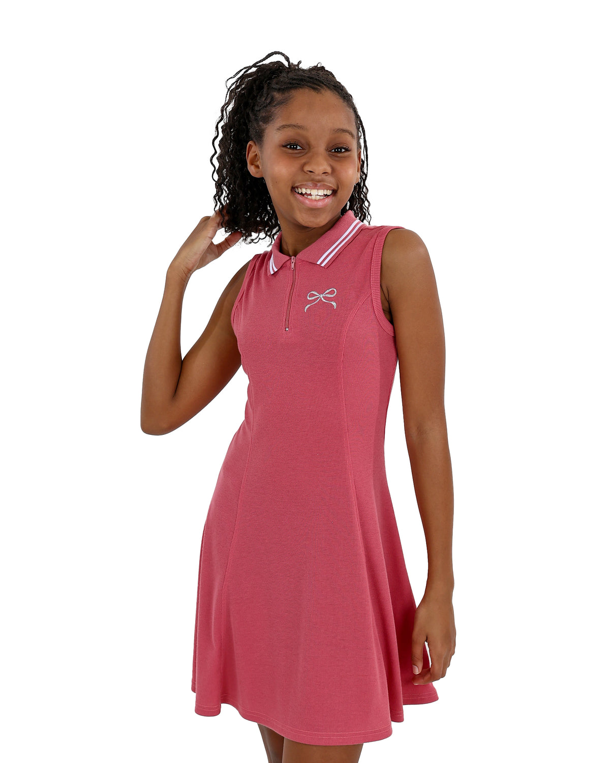 Sleeveless Coral Zip Up Polo Tennis Dress