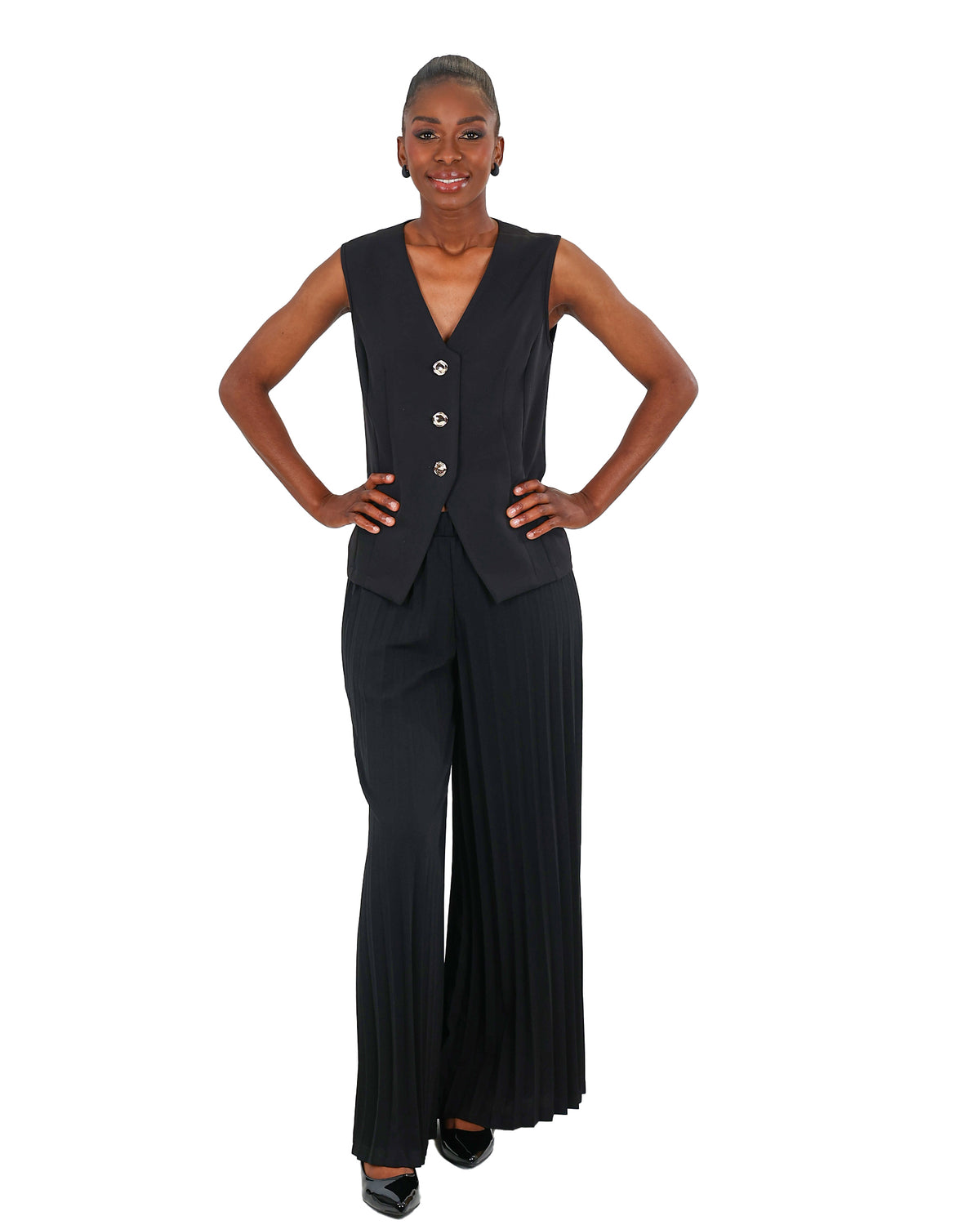 Elasticated Wide Leg Pleated Pants