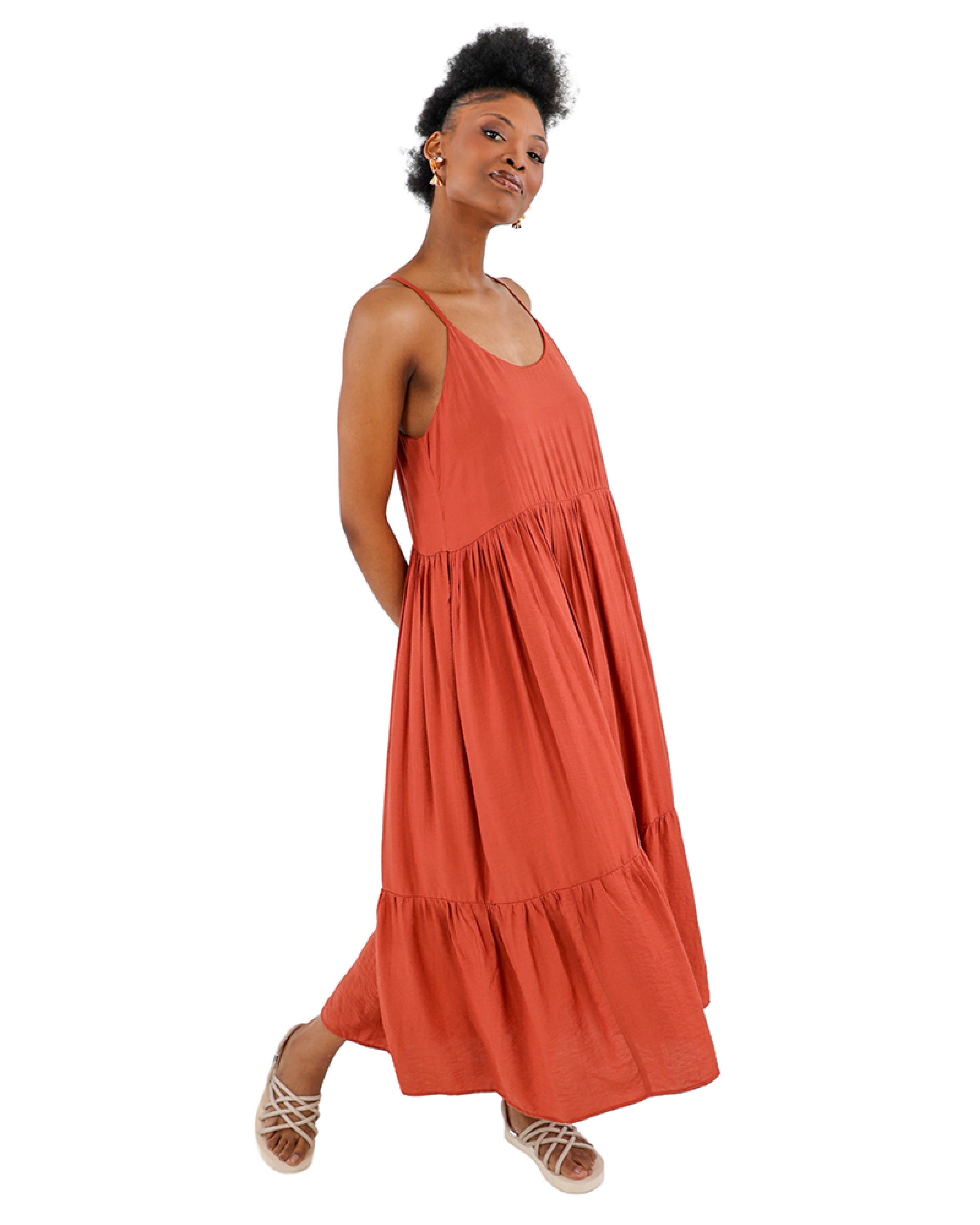 Strappy Tiered Rust Maxi Dress