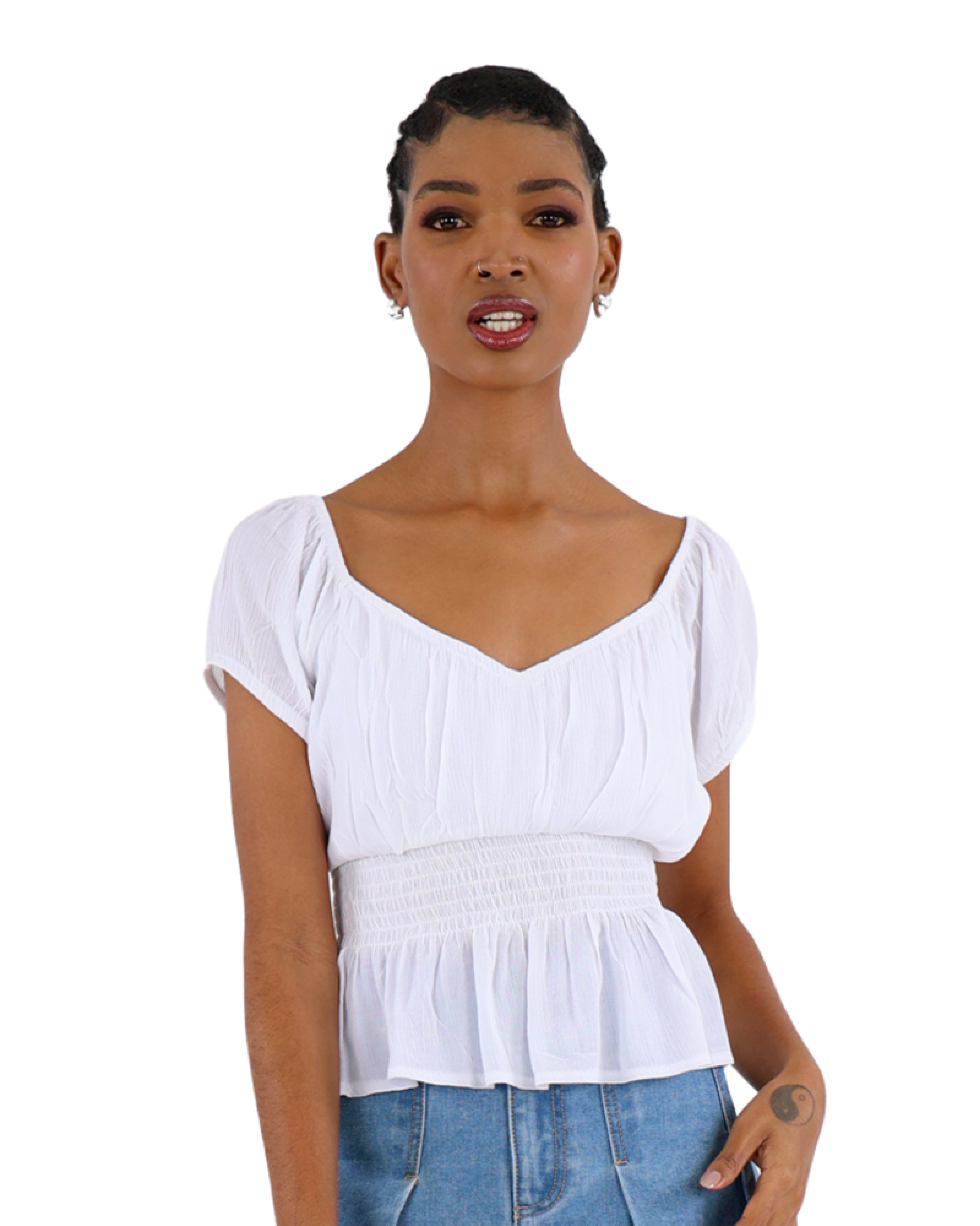 Short Sleeve Peplum Crop Top