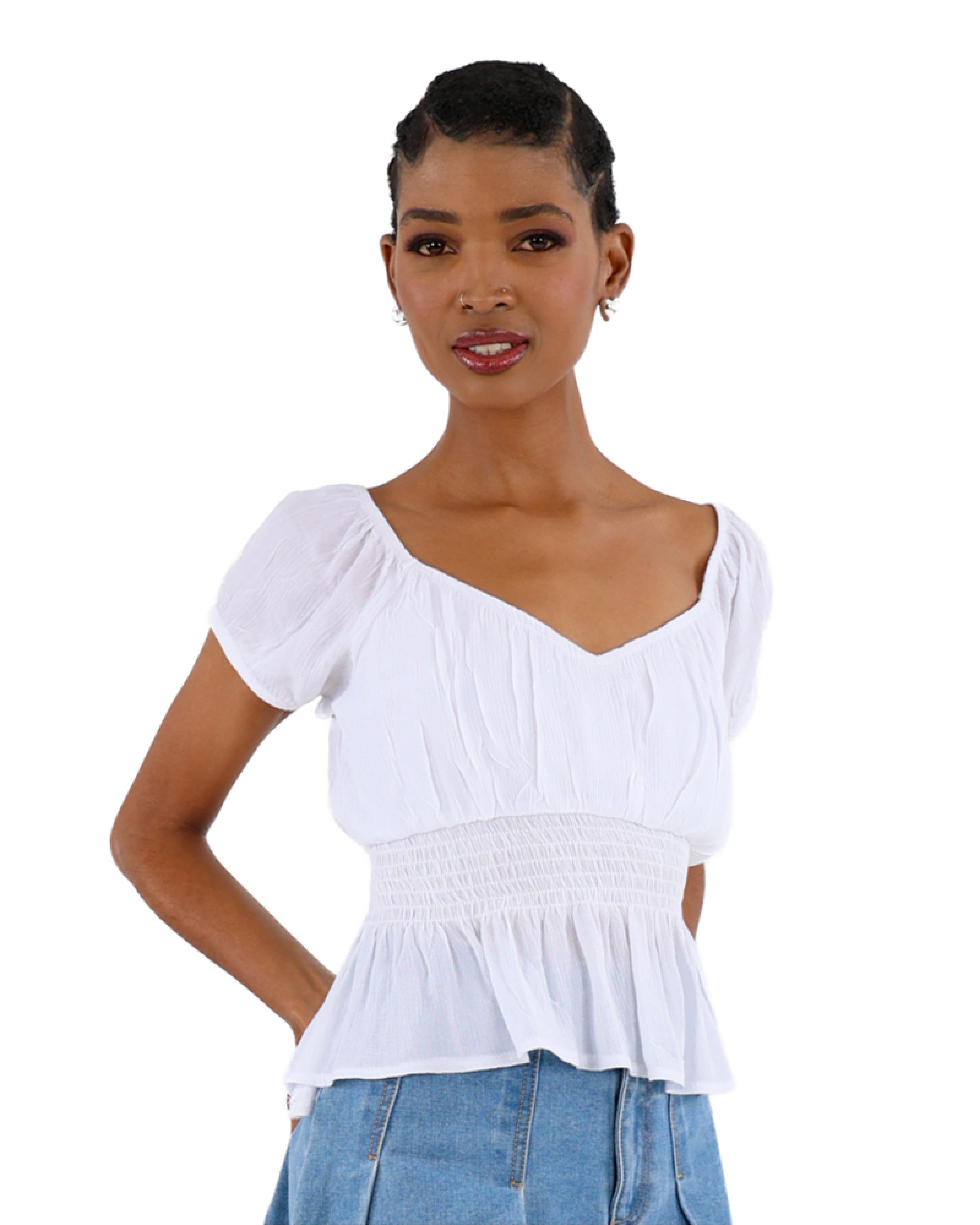 Short Sleeve Peplum Crop Top