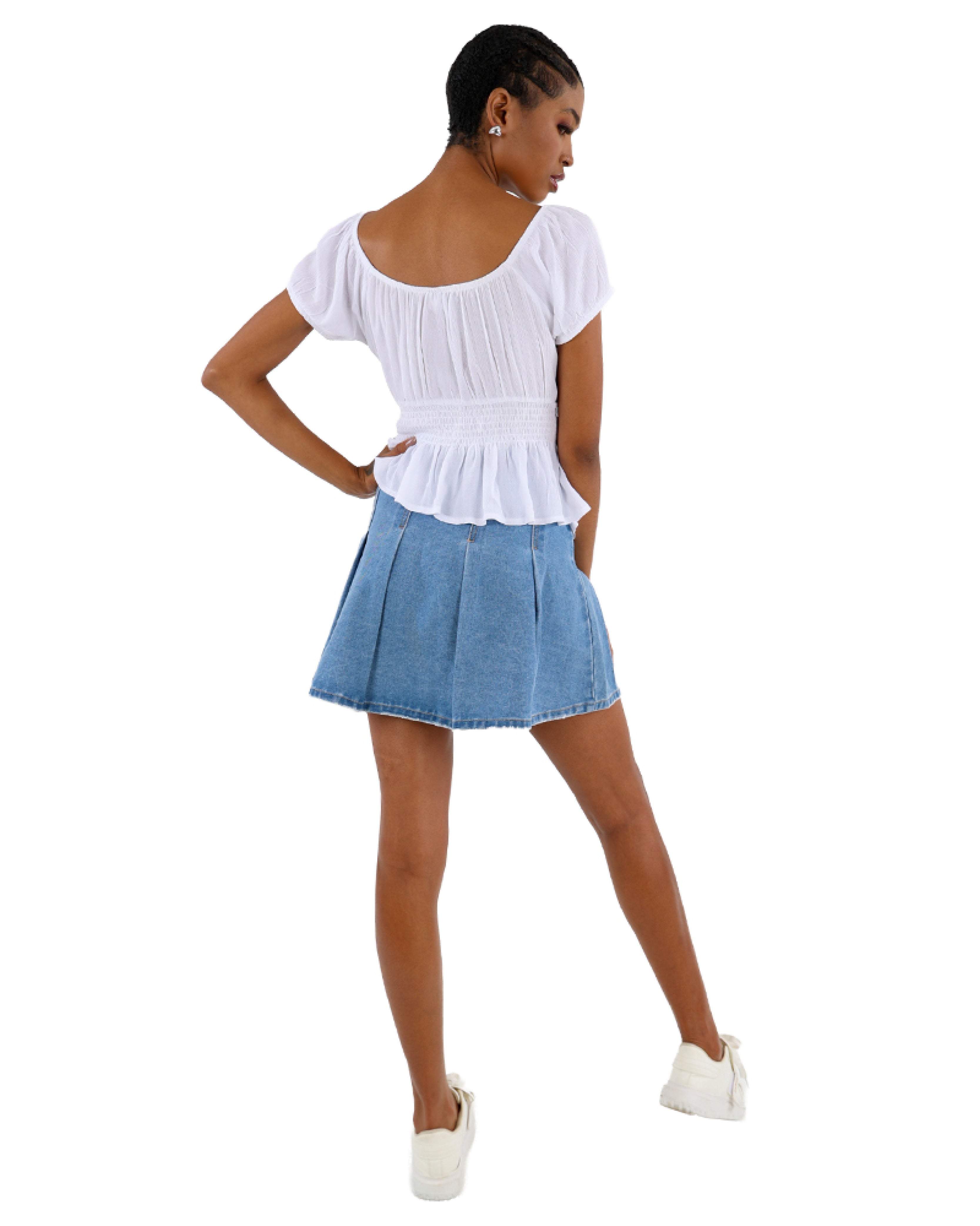 Pleated Denim Mini Skirt