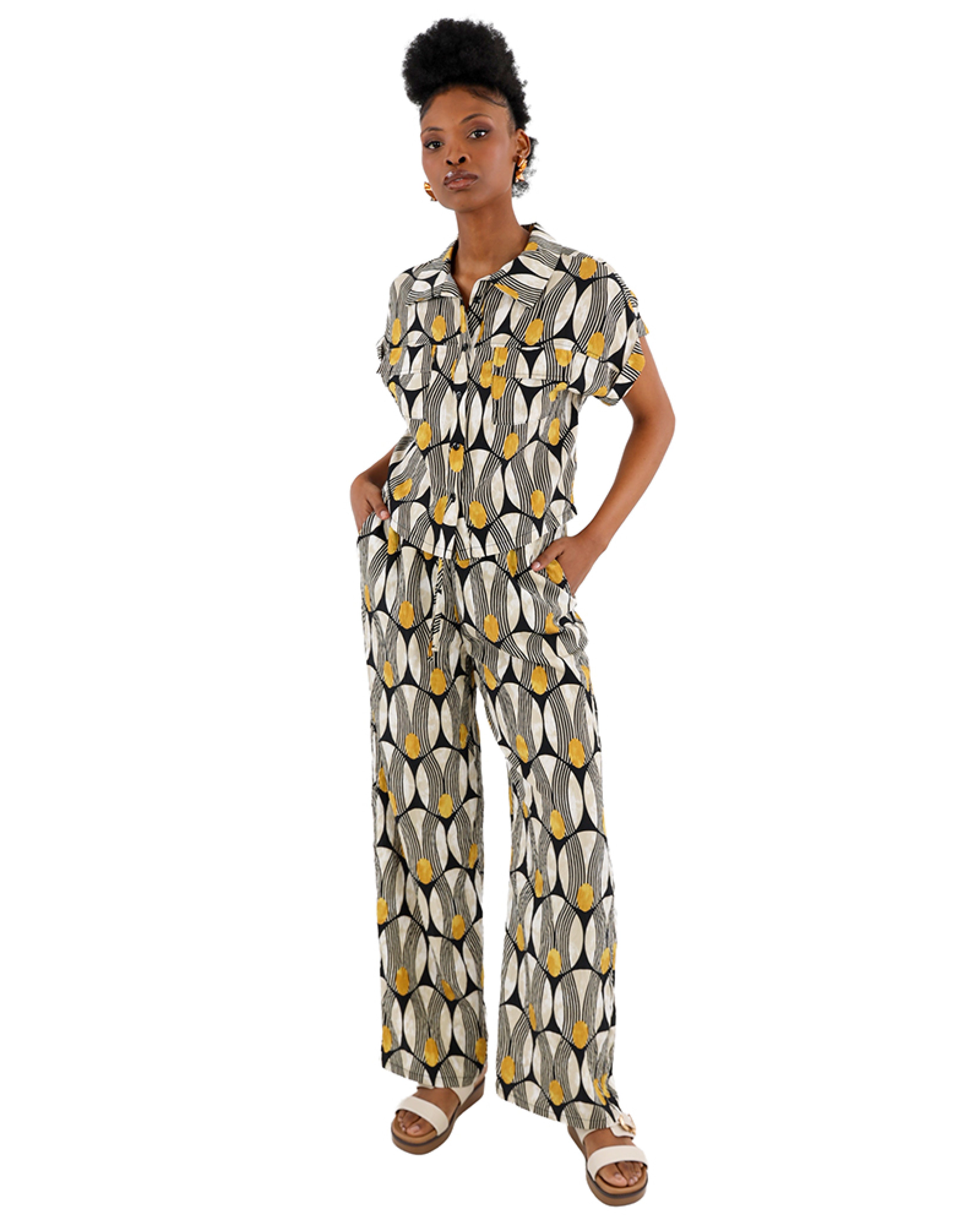 Geometric Print Pull On Wide Leg Pants