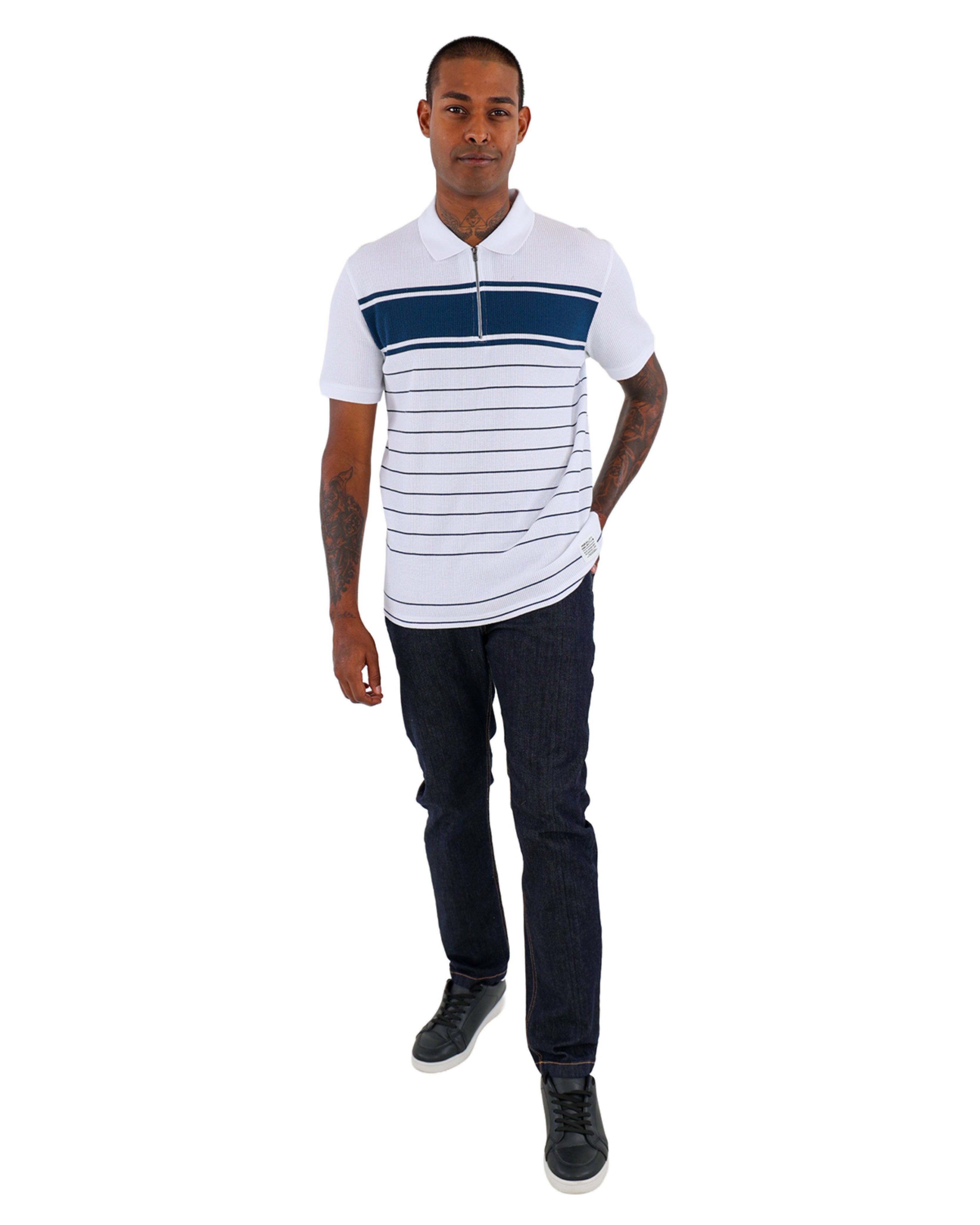 Zip Detail Short Sleeve Stripe Golfer