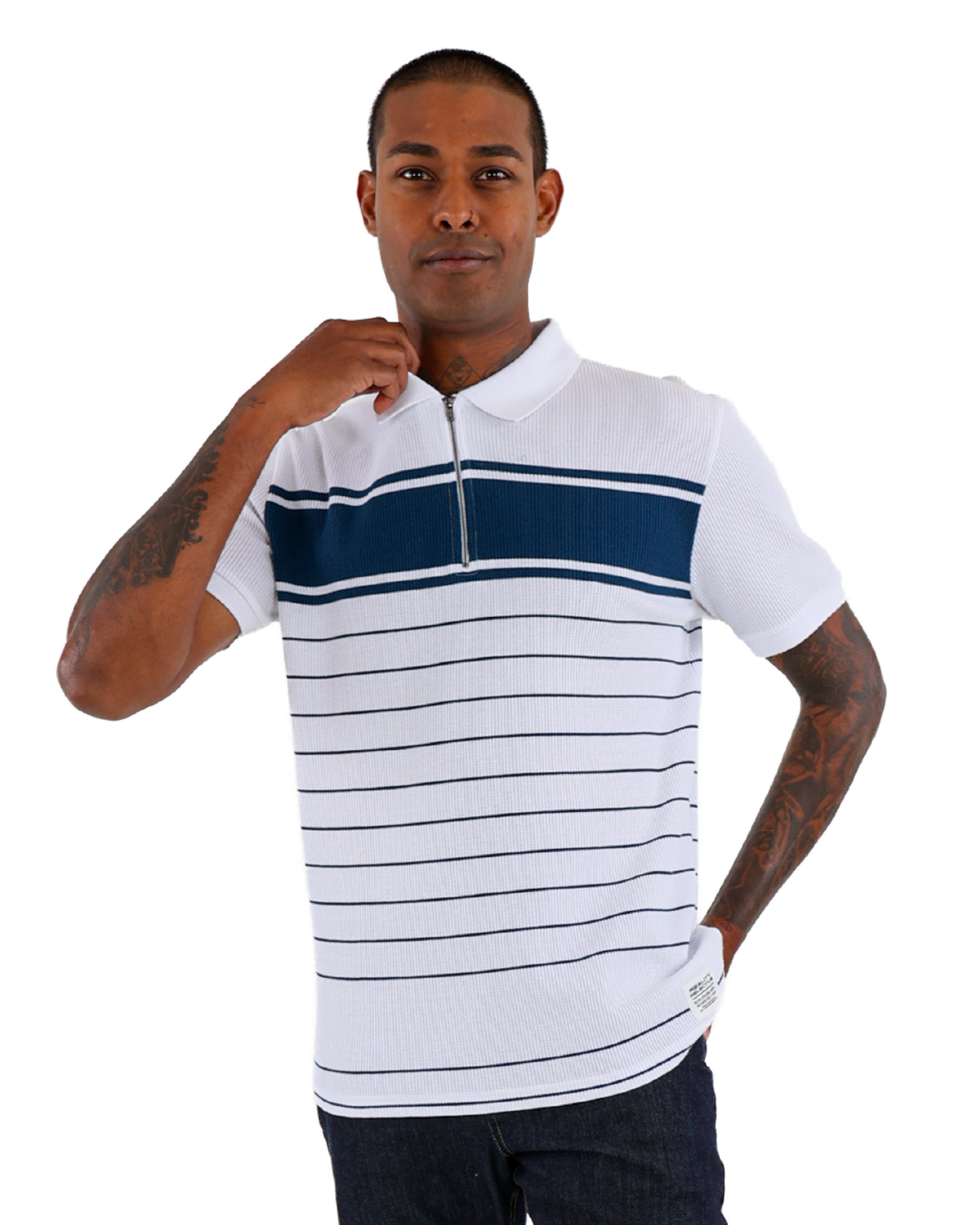 Zip Detail Short Sleeve Stripe Golfer
