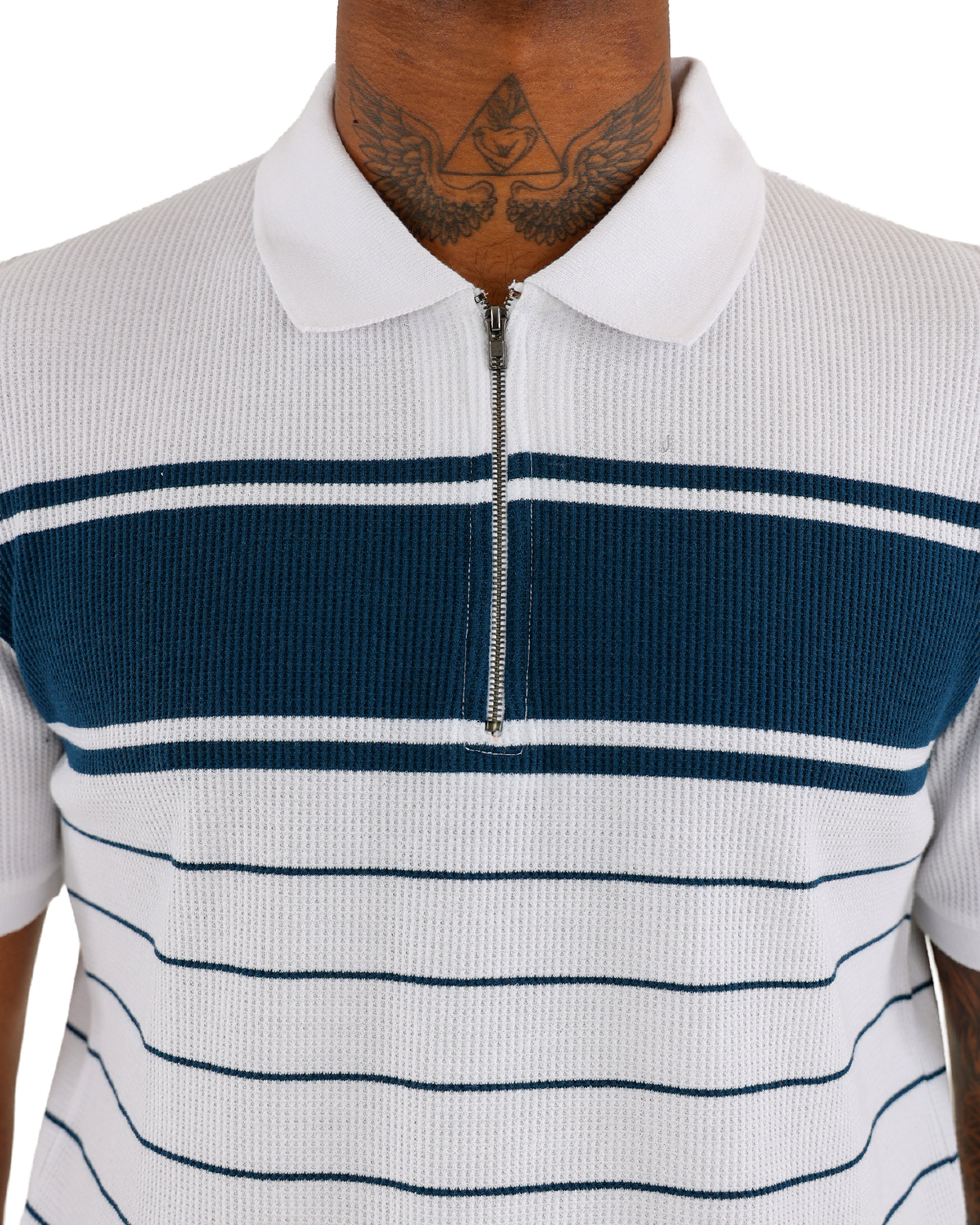 Zip Detail Short Sleeve Stripe Golfer