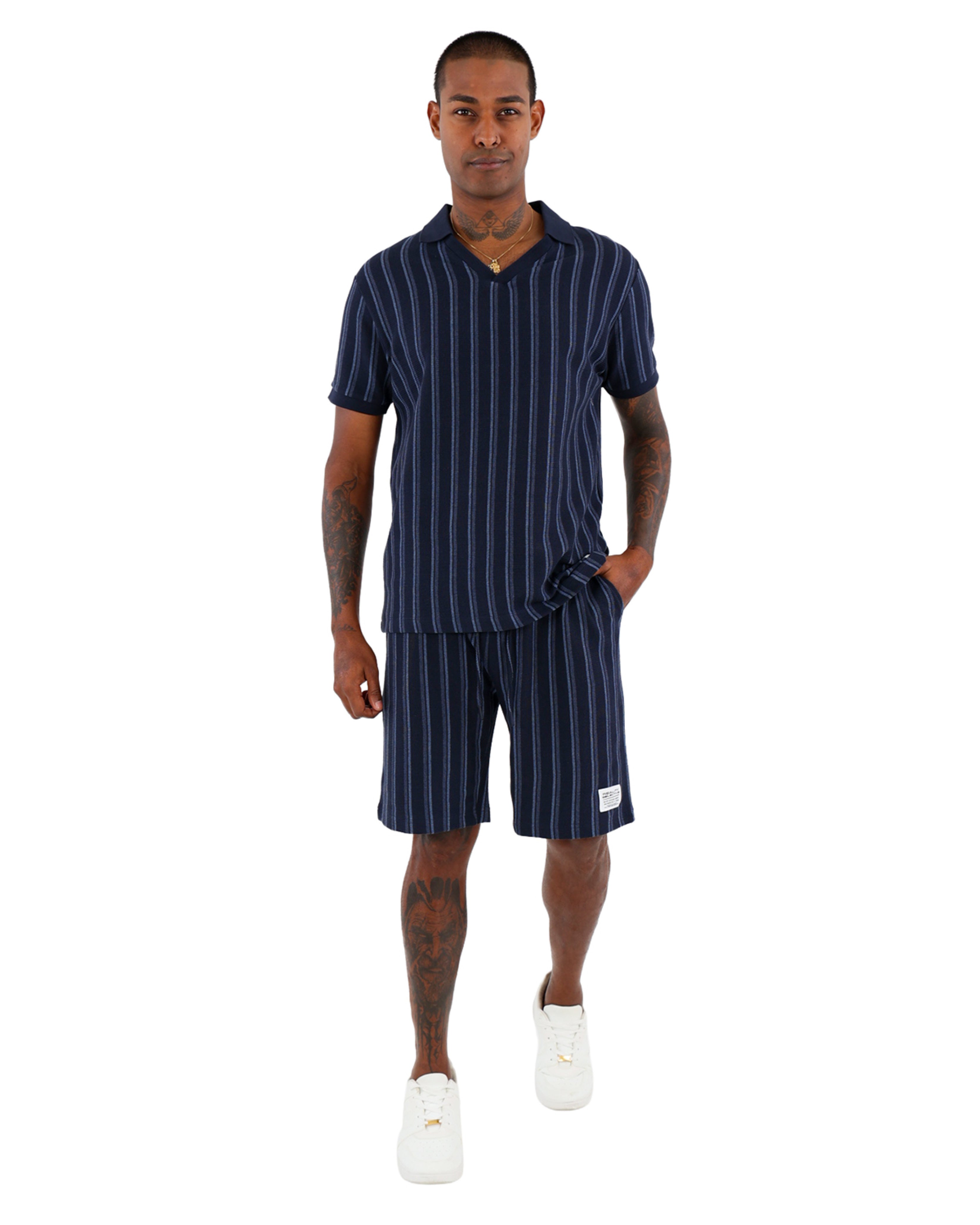 Textured Relaxed Fit Striped Shorts