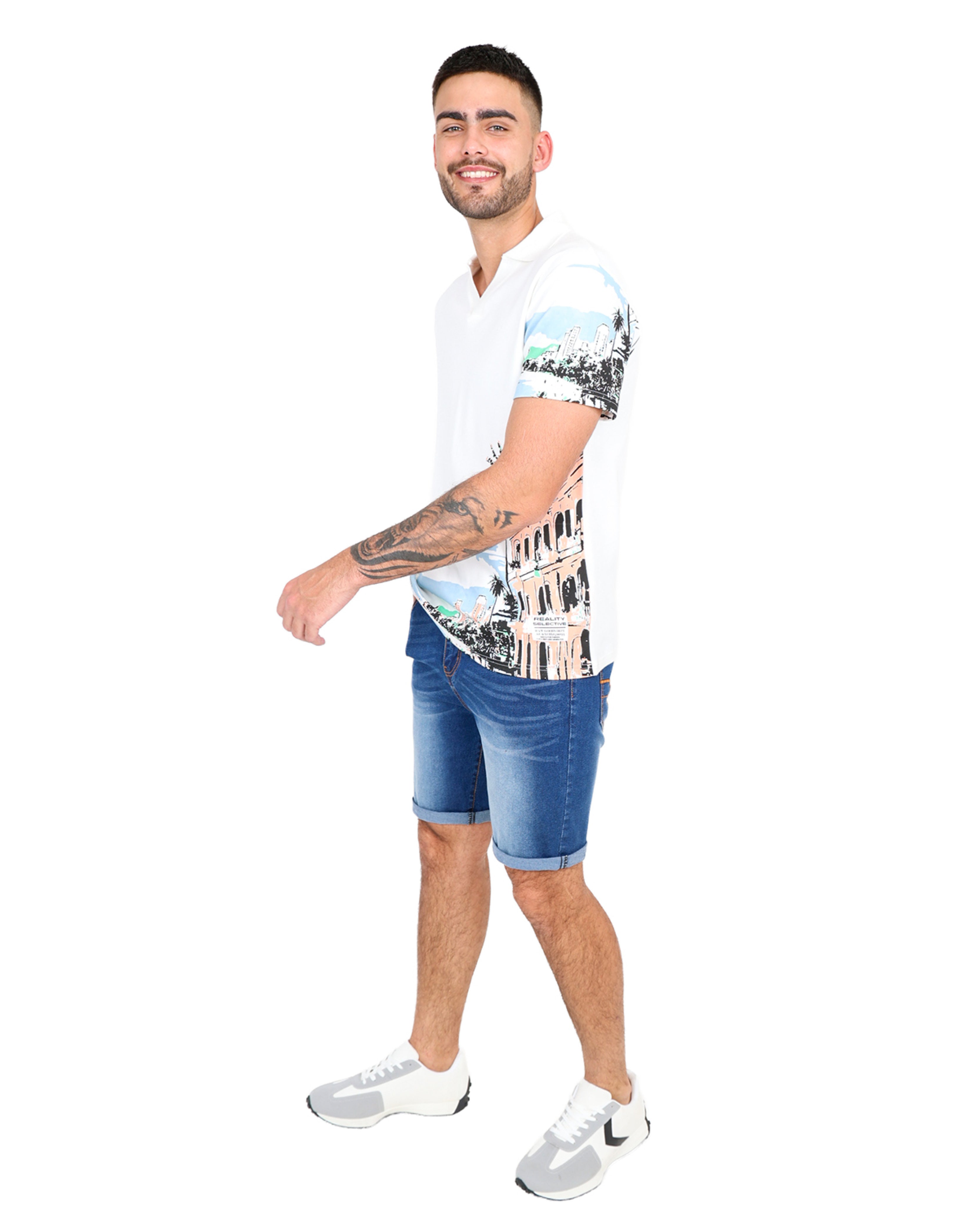 Johnny Collar Short Sleeve Tropical Print Golfer