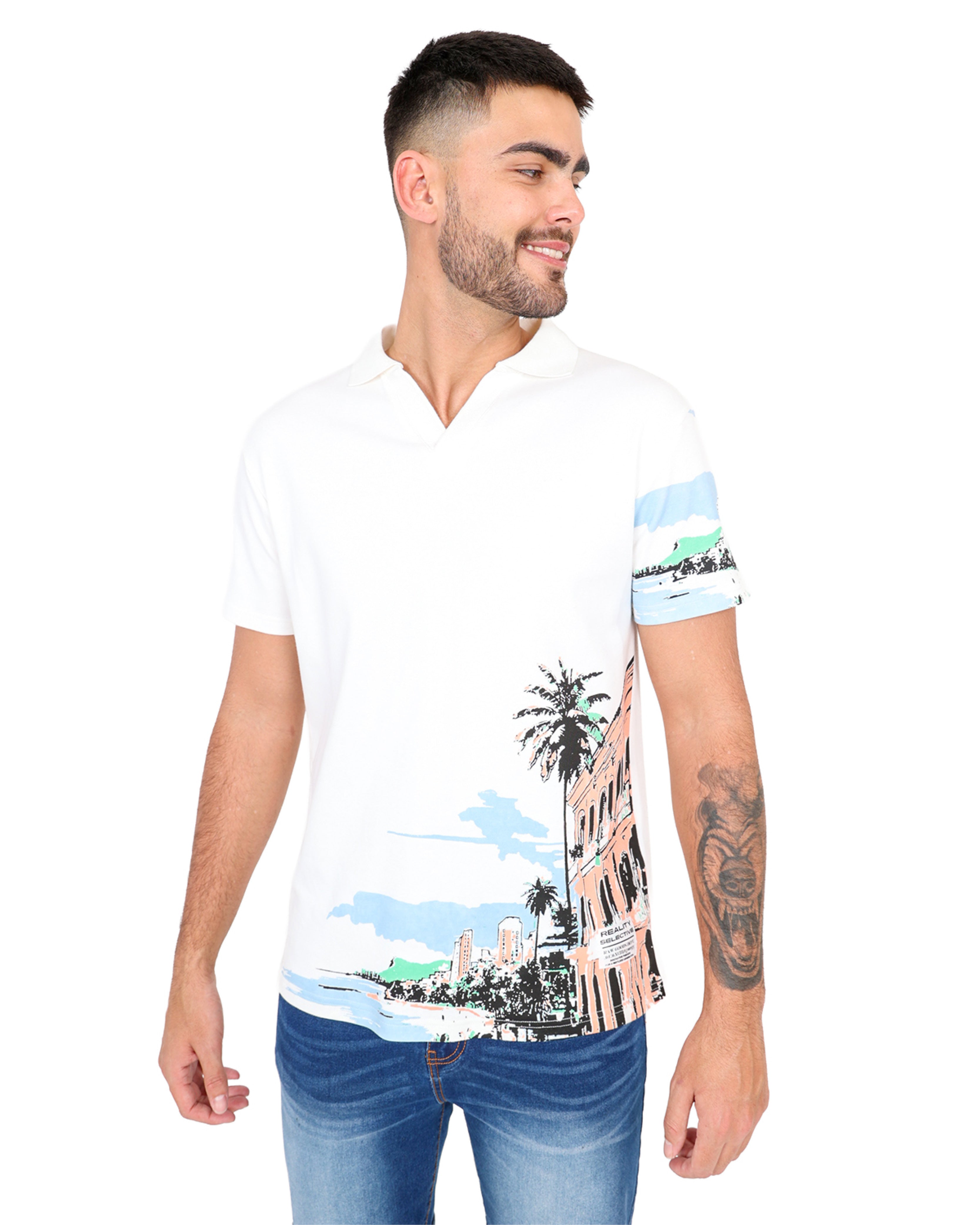 Johnny Collar Short Sleeve Tropical Print Golfer