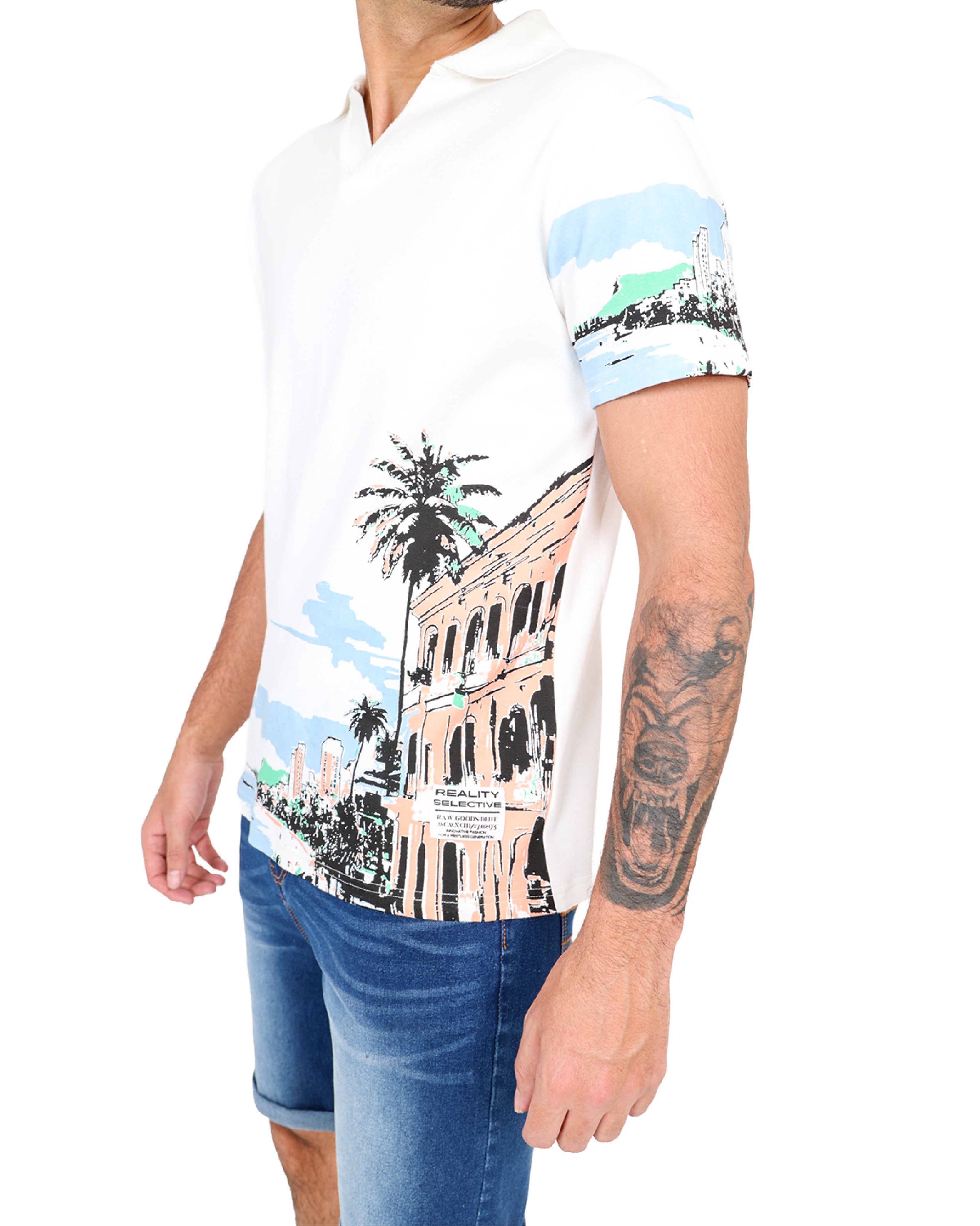 Johnny Collar Short Sleeve Tropical Print Golfer