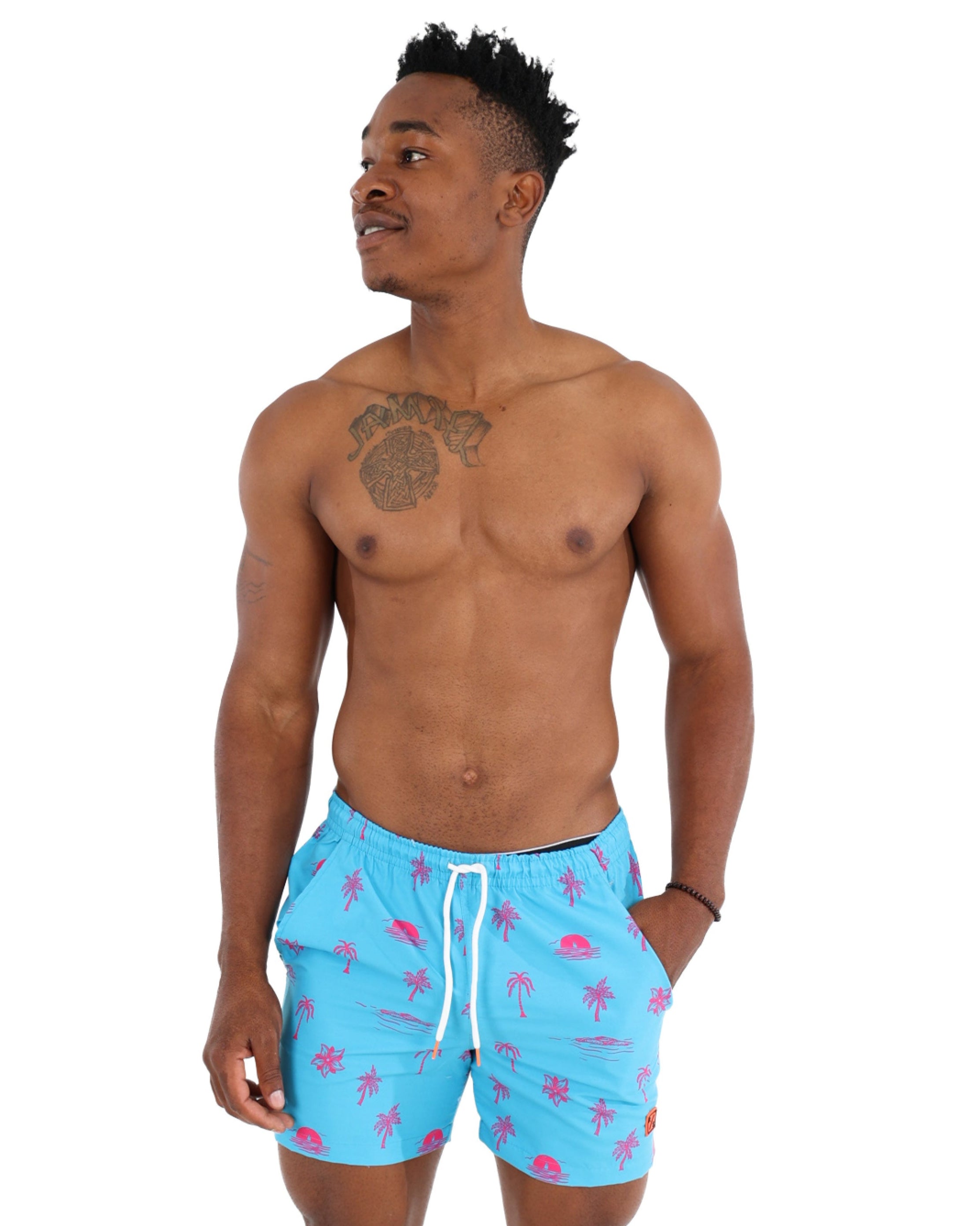 Beach Palm Print Swim Shorts