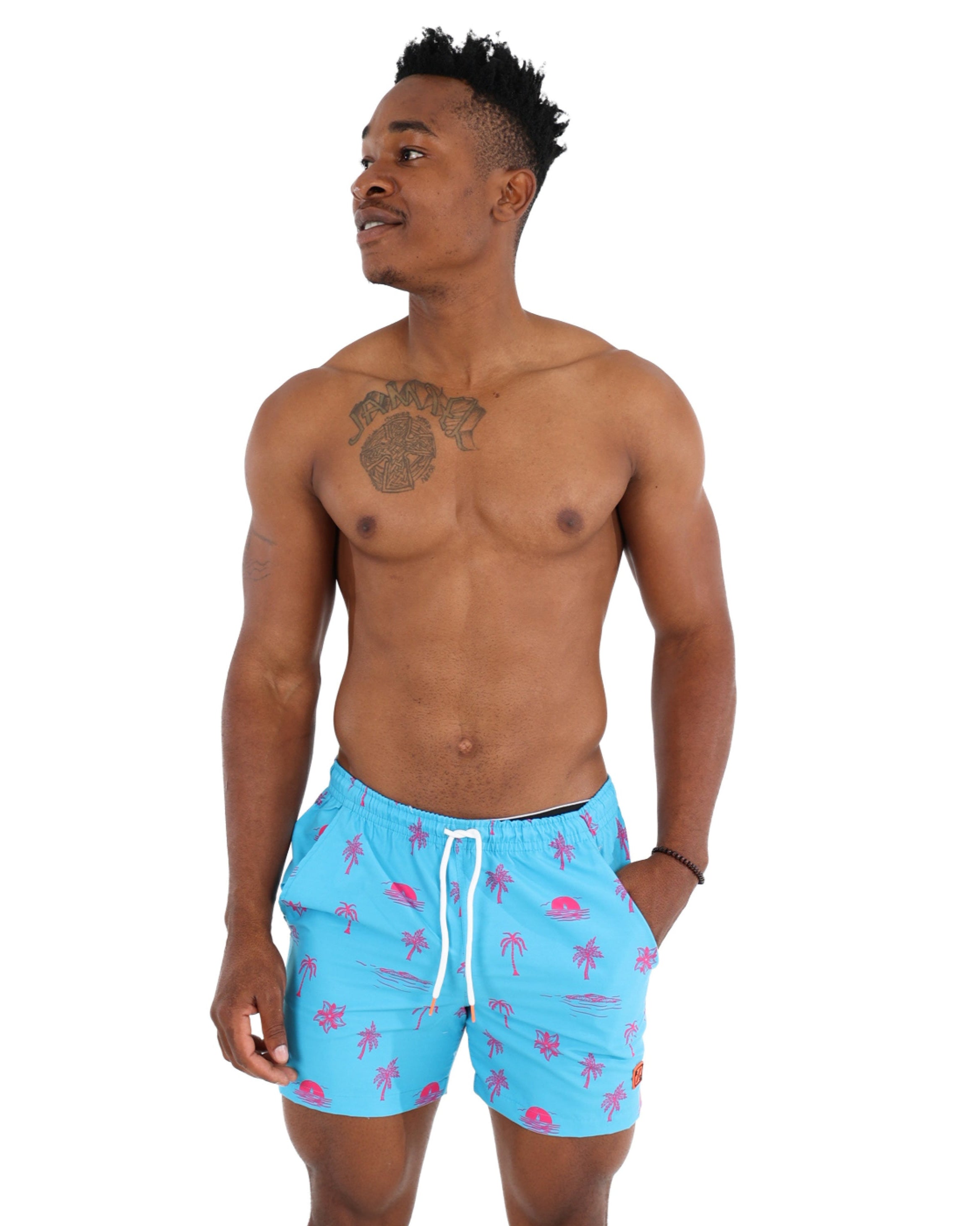 Beach Palm Print Swim Shorts
