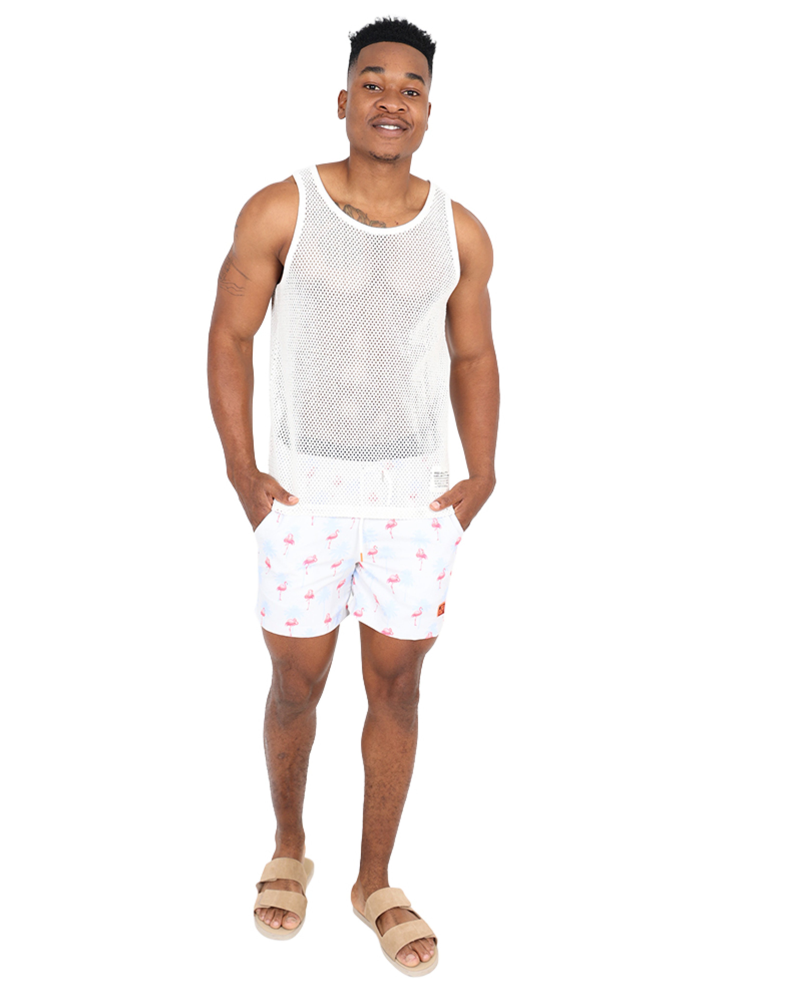 Flamingo Palm Print Swim Shorts