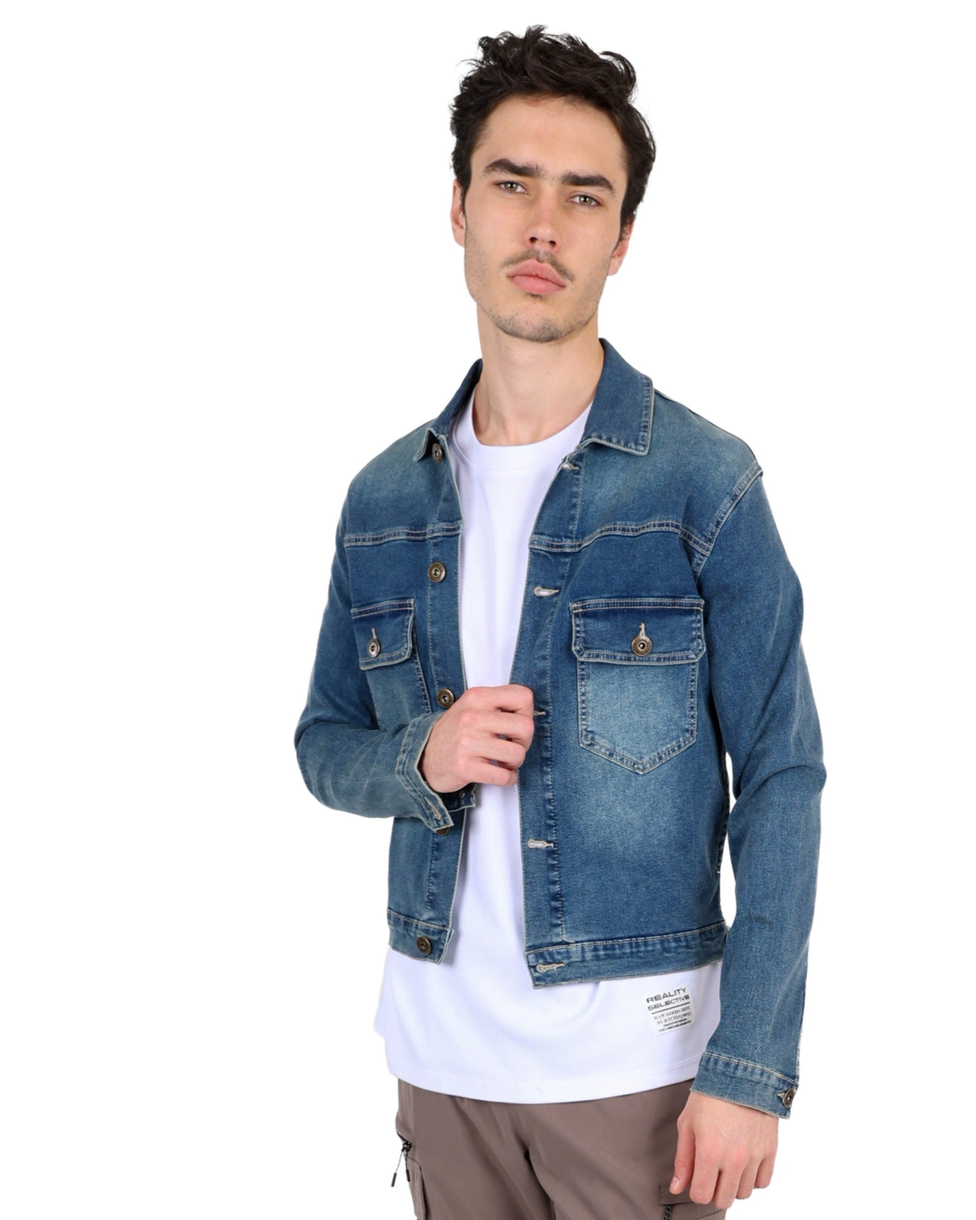 Dark Indigo Styled Up Double Patch Pocket Denim Jacket