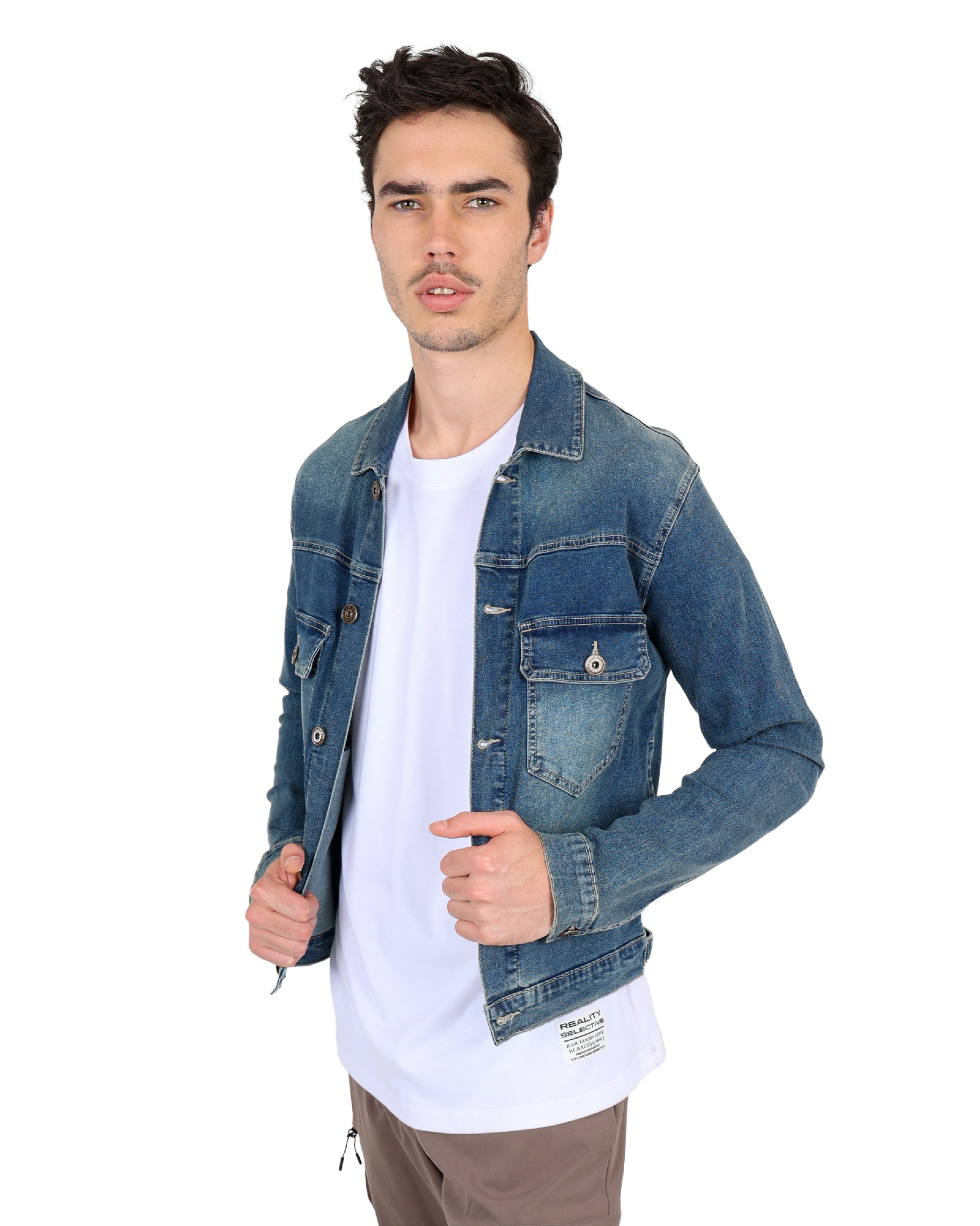 Dark Indigo Styled Up Double Patch Pocket Denim Jacket