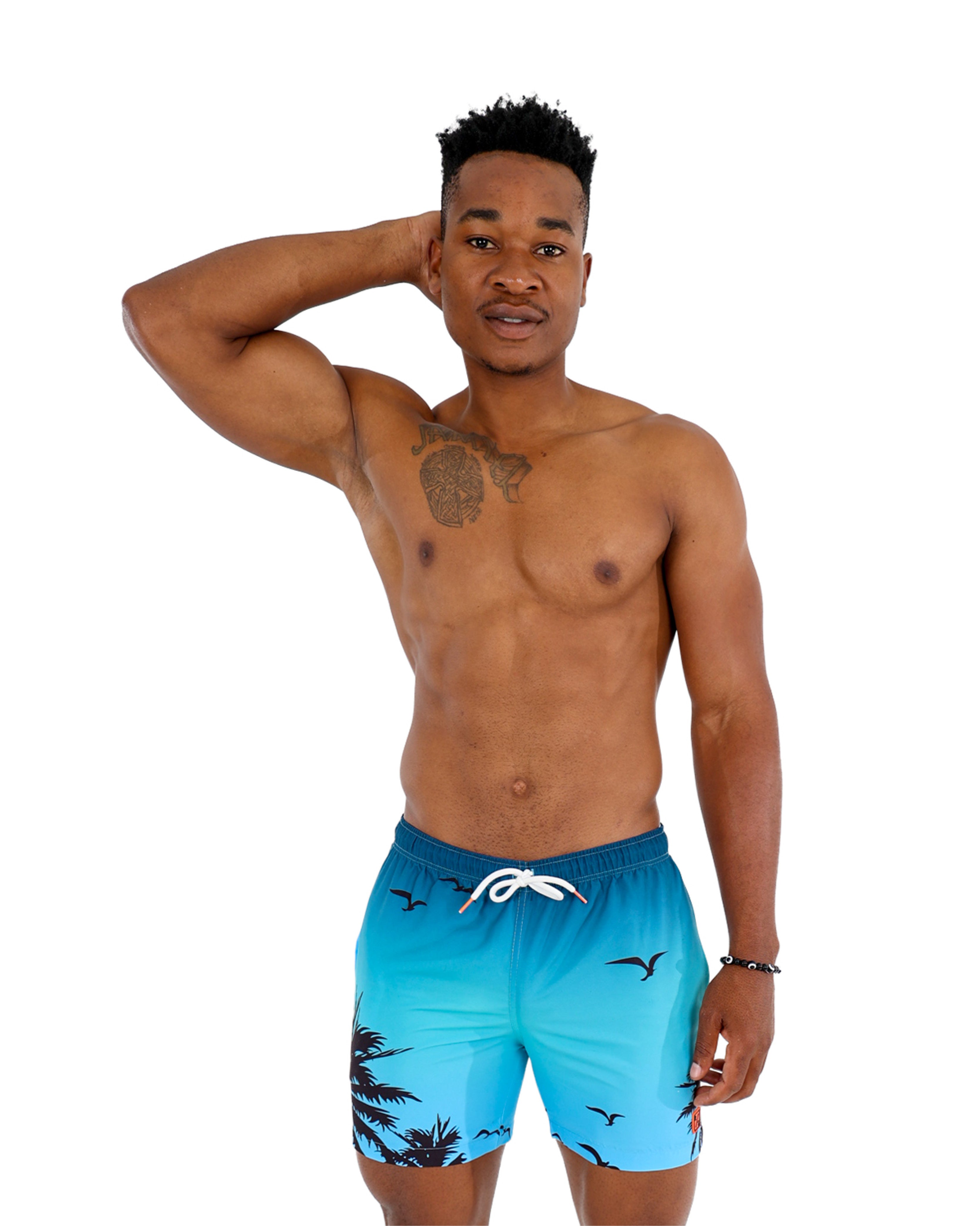 Ombre Palm Print Swim Shorts