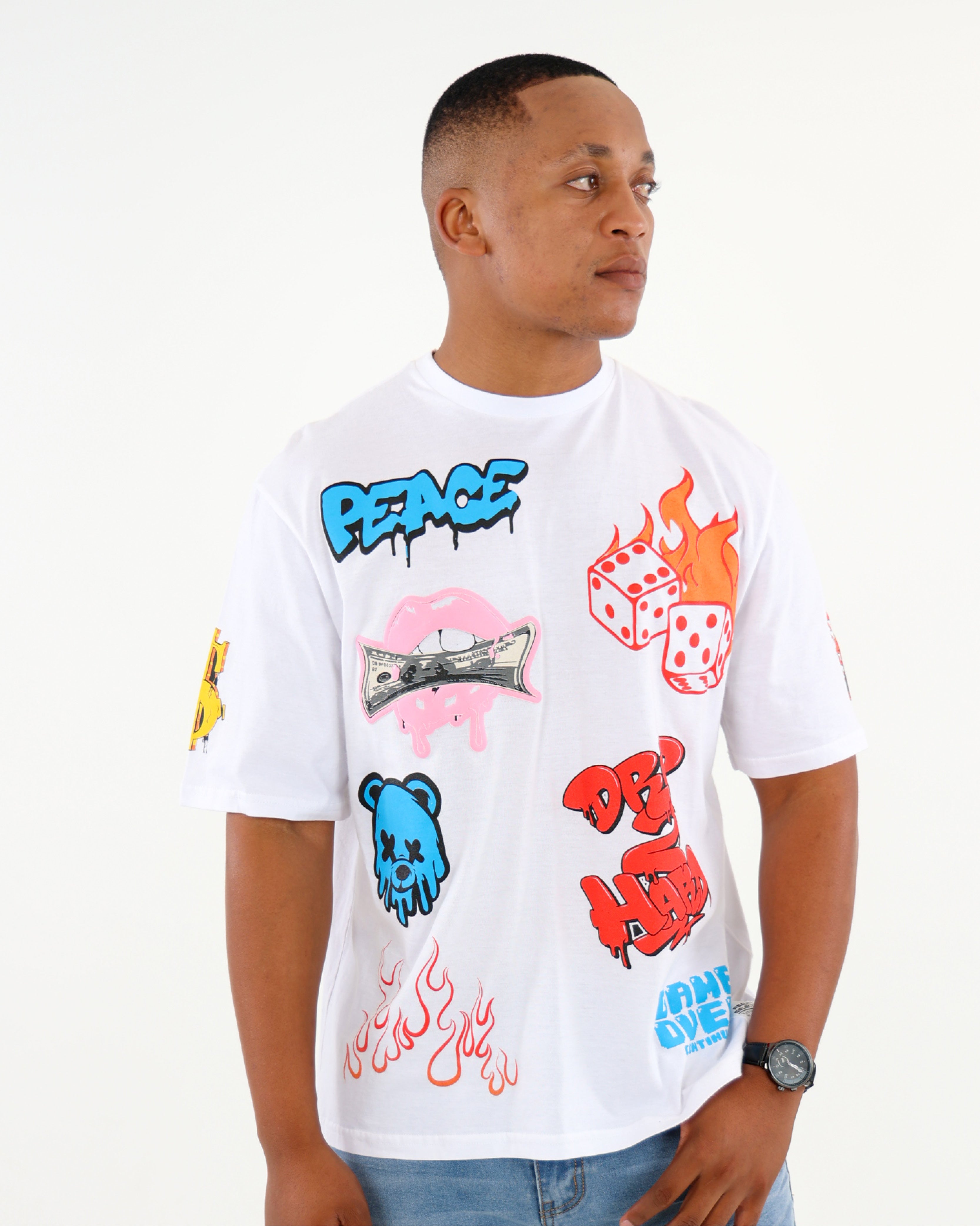 White Short Sleeve Gangsta Stamp T-Shirt