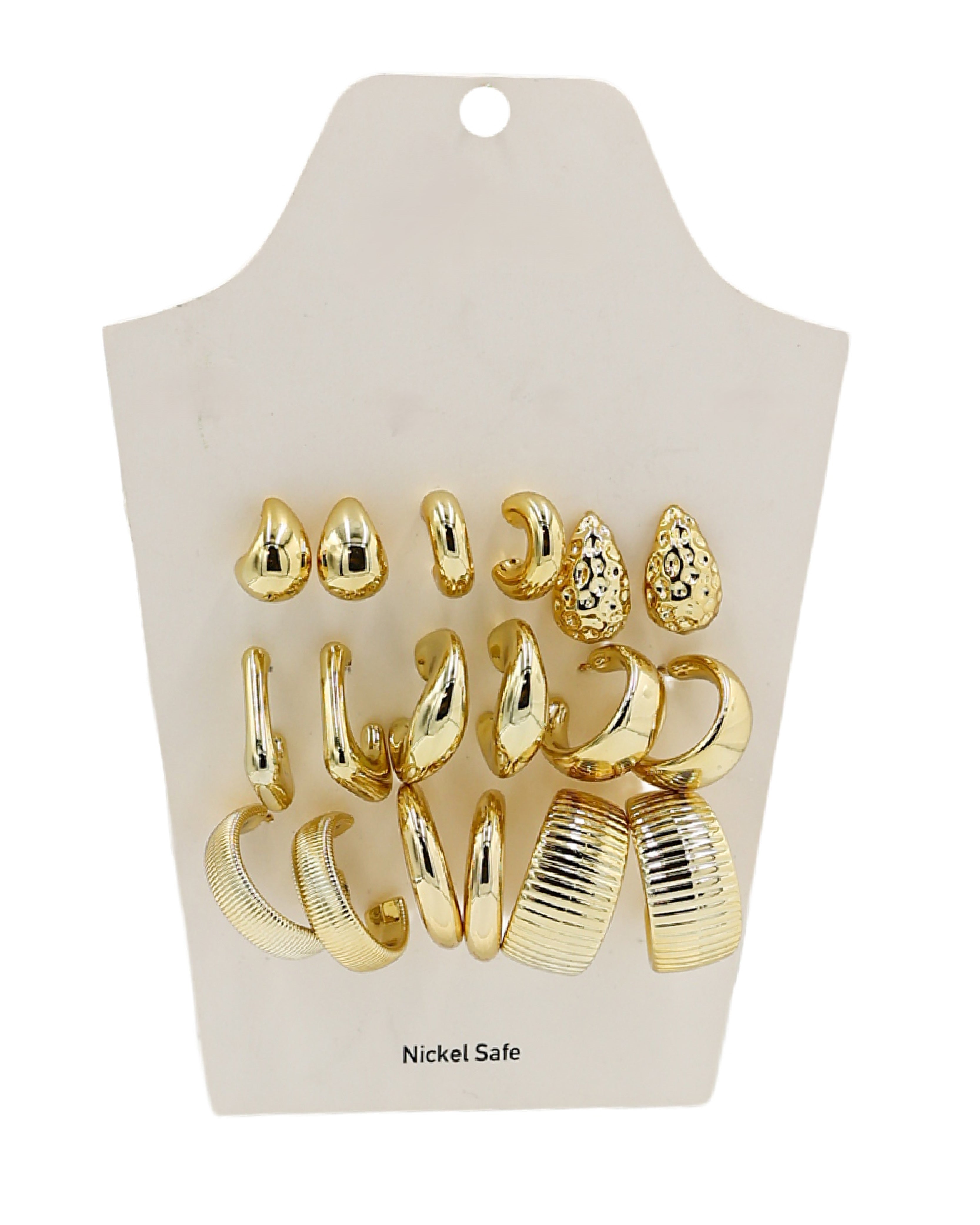 9 Pack Gold Assorted Hoop Earrings