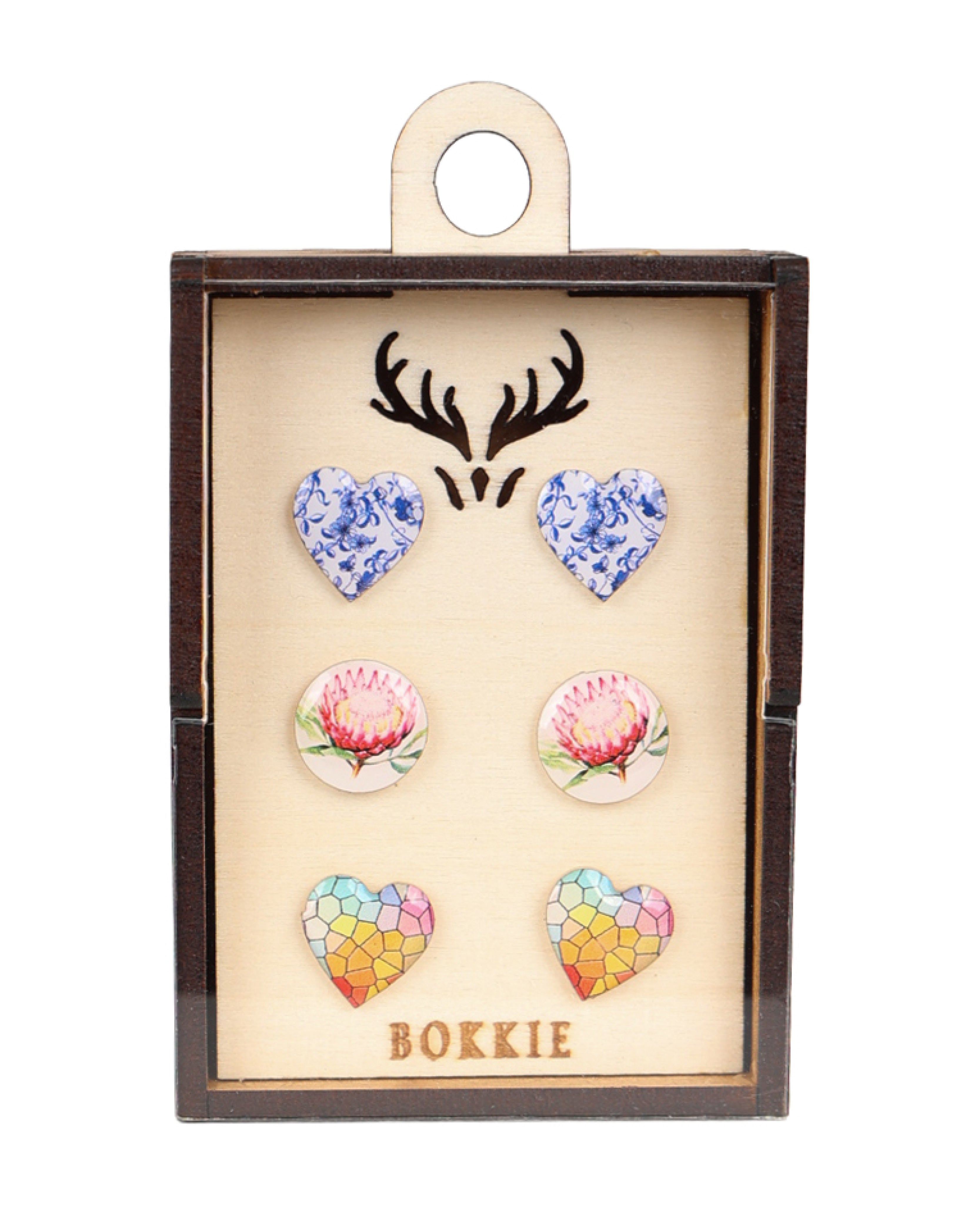 3 Pack Blue Heart Stud Earrings