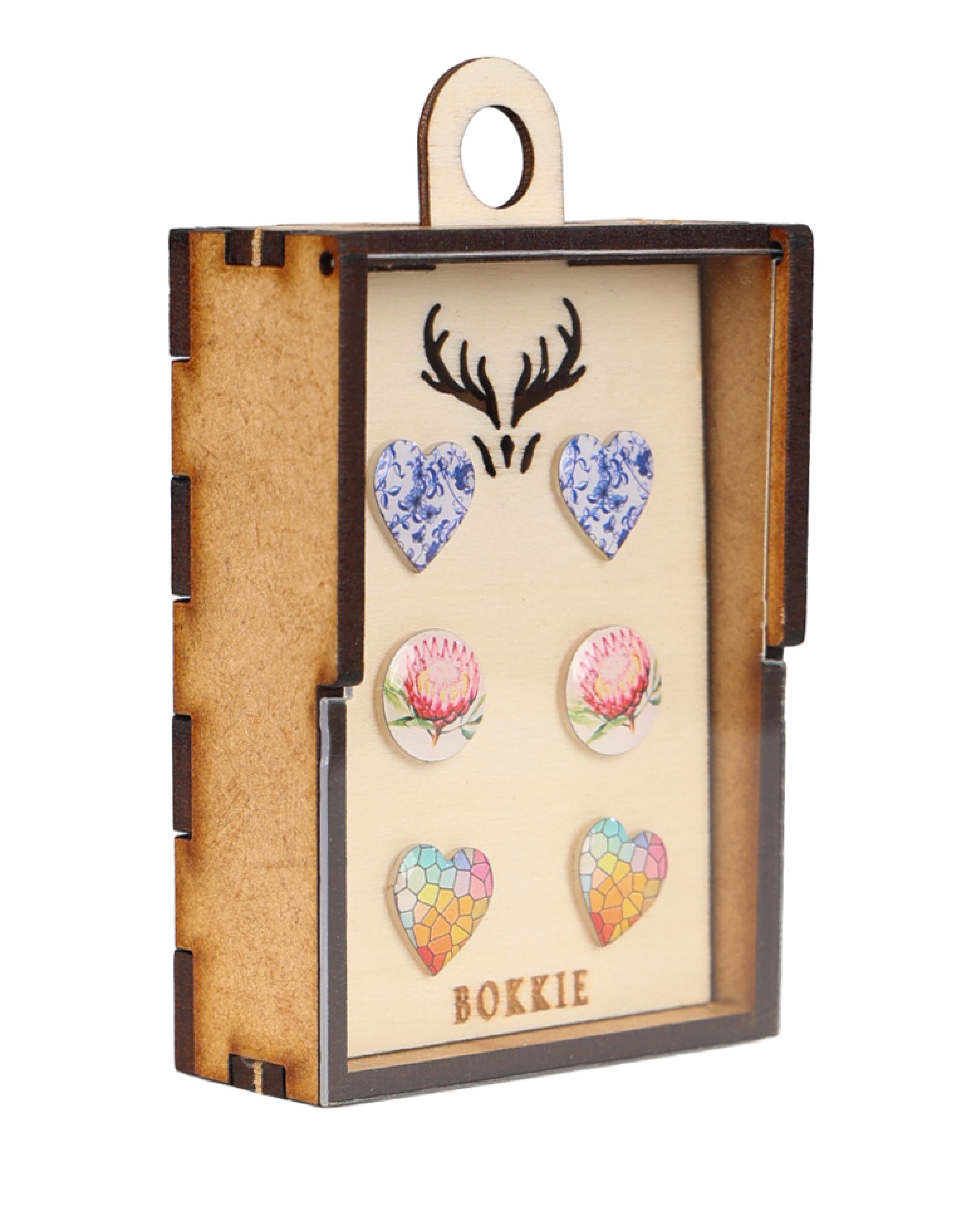 3 Pack Blue Heart Stud Earrings