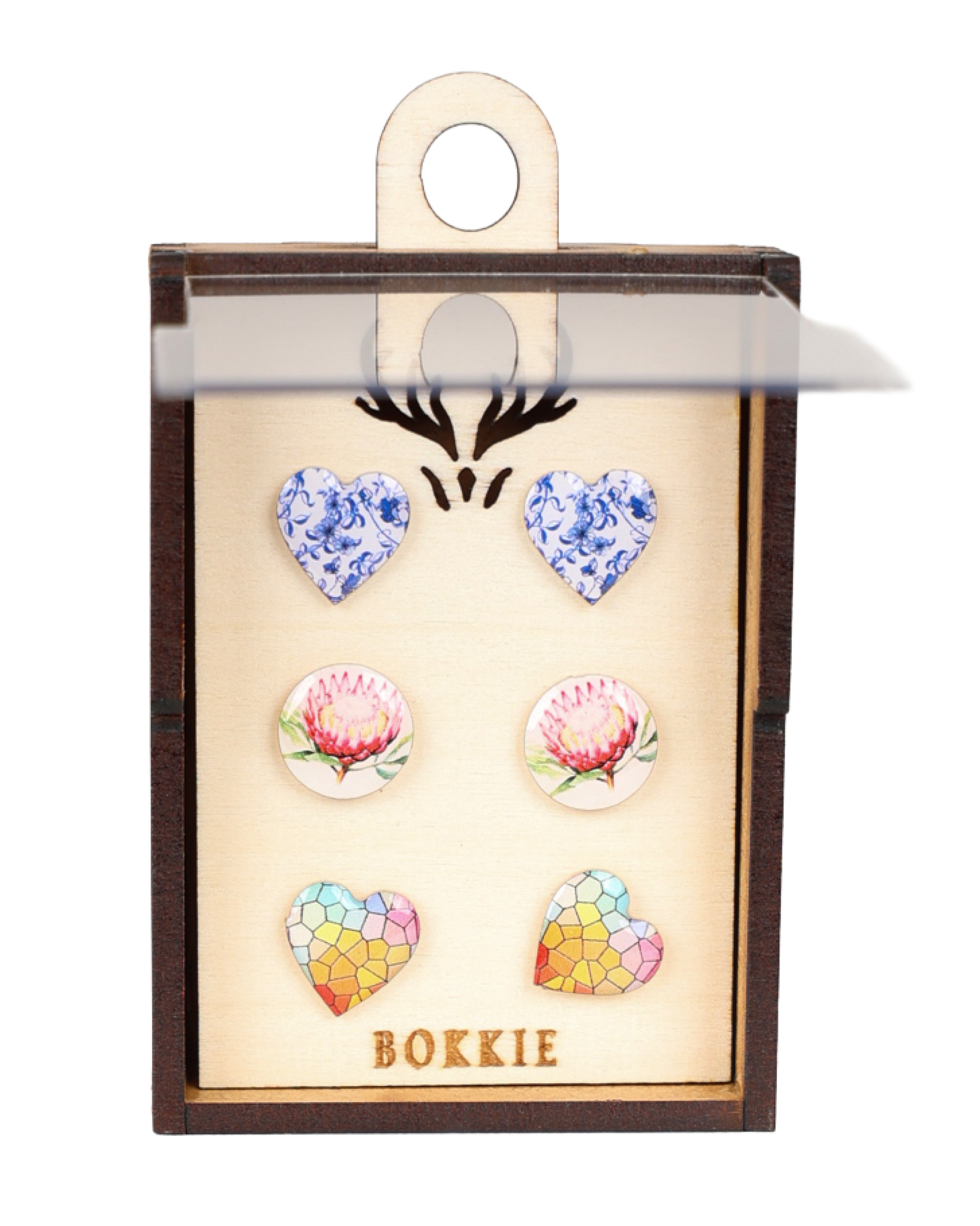 3 Pack Blue Heart Stud Earrings