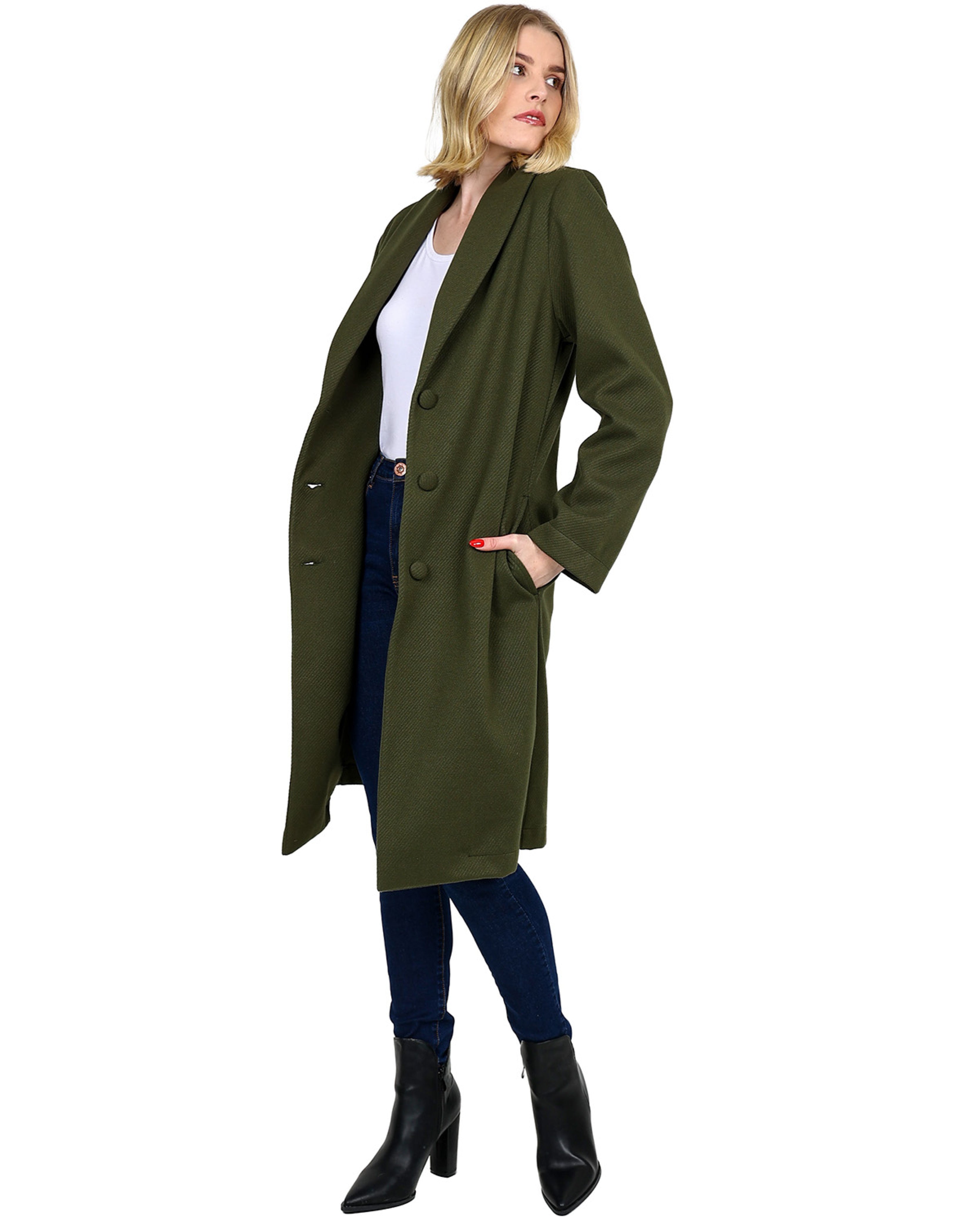 Olive Twill Melton Coat